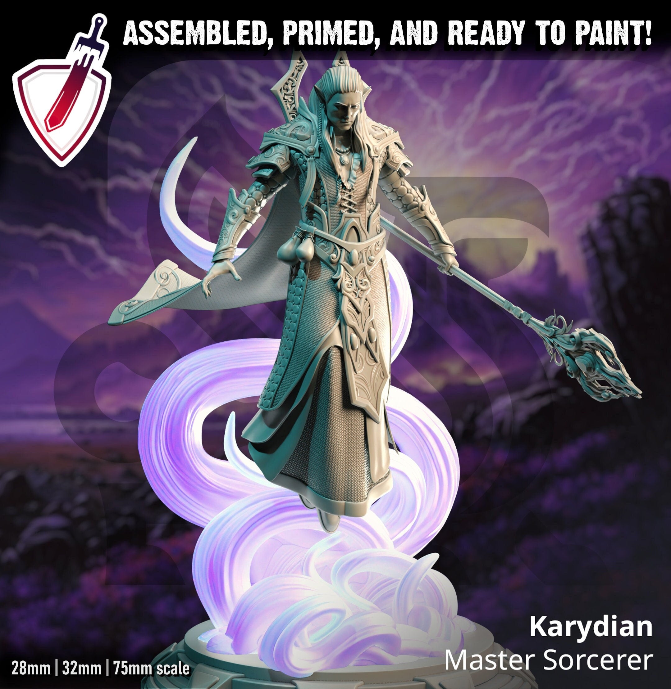 Karydian – Master Sorcerer | Miniature by DM Stash | Resin Mini For Tabletop Gaming, D&D, Pathfinder, and Painting | Assembled and Primed - Brush and Battle