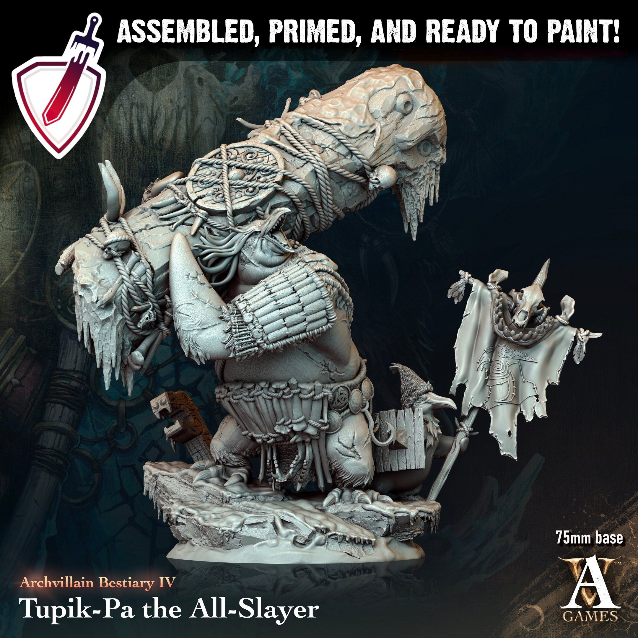 Tupik-Pa the All-Slayer | Miniature by Archvillain Games | Resin Mini for Tabletop Gaming, D&D, Pathfinder, Painting | Assembled and Primed - Brush and Battle