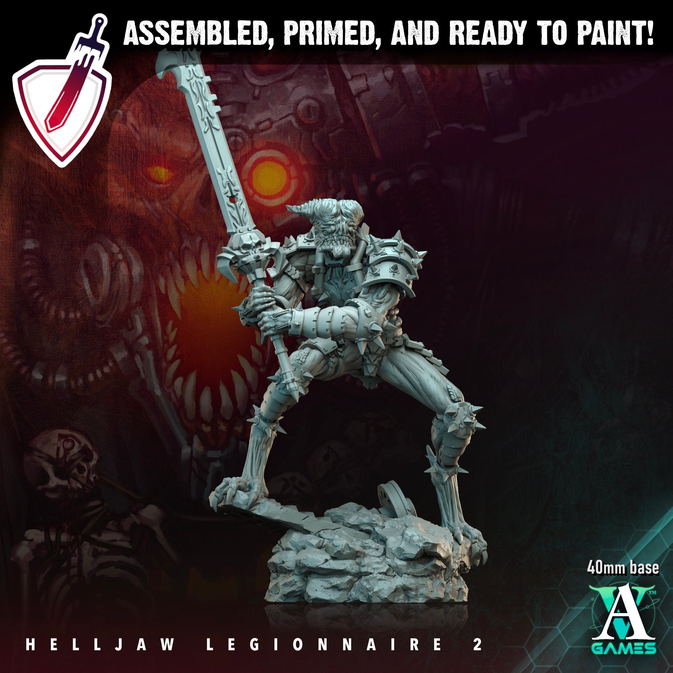 Helljaw Legionnaire | Miniatures by Archvillain Games | Resin Mini for Tabletop Gaming, D&D, Wargaming, and Painting | Assembled and Primed - Brush and Battle