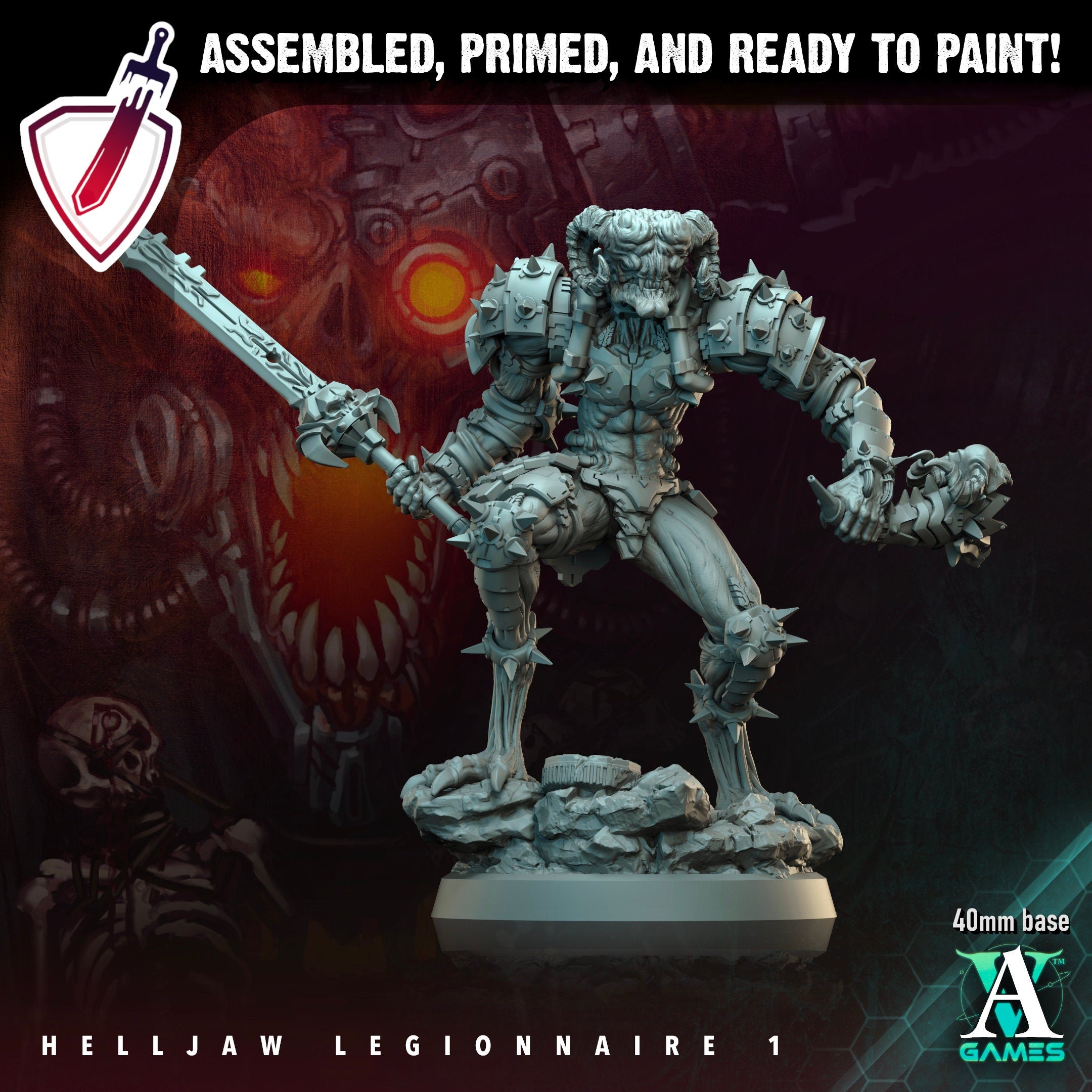 Helljaw Legionnaire | Miniatures by Archvillain Games | Resin Mini for Tabletop Gaming, D&D, Wargaming, and Painting | Assembled and Primed - Brush and Battle