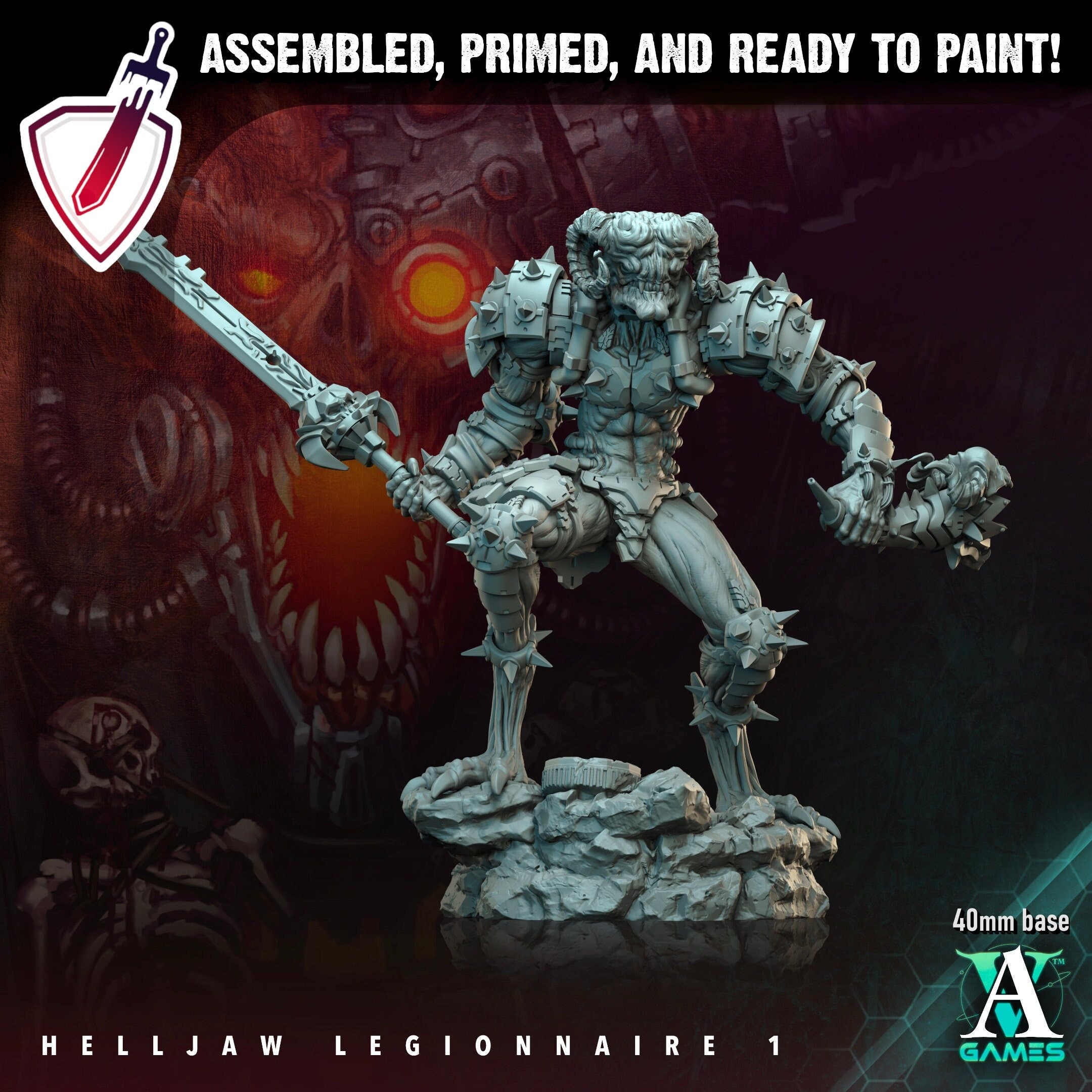 Helljaw Legionnaire | Miniatures by Archvillain Games | Resin Mini for Tabletop Gaming, D&D, Wargaming, and Painting | Assembled and Primed - Brush and Battle