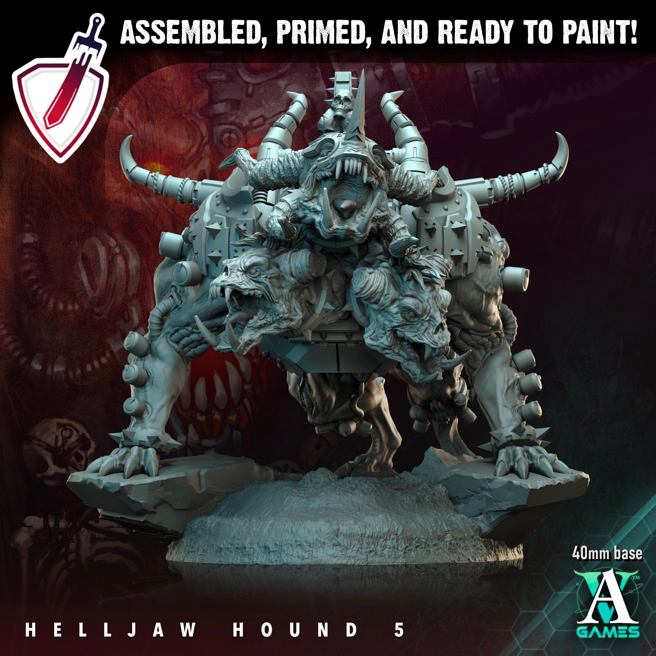 Helljaw Hound | Miniatures by Archvillain Games | Resin Mini for Tabletop Gaming, D&D, Wargaming, and Painting | Assembled and Primed - Brush and Battle