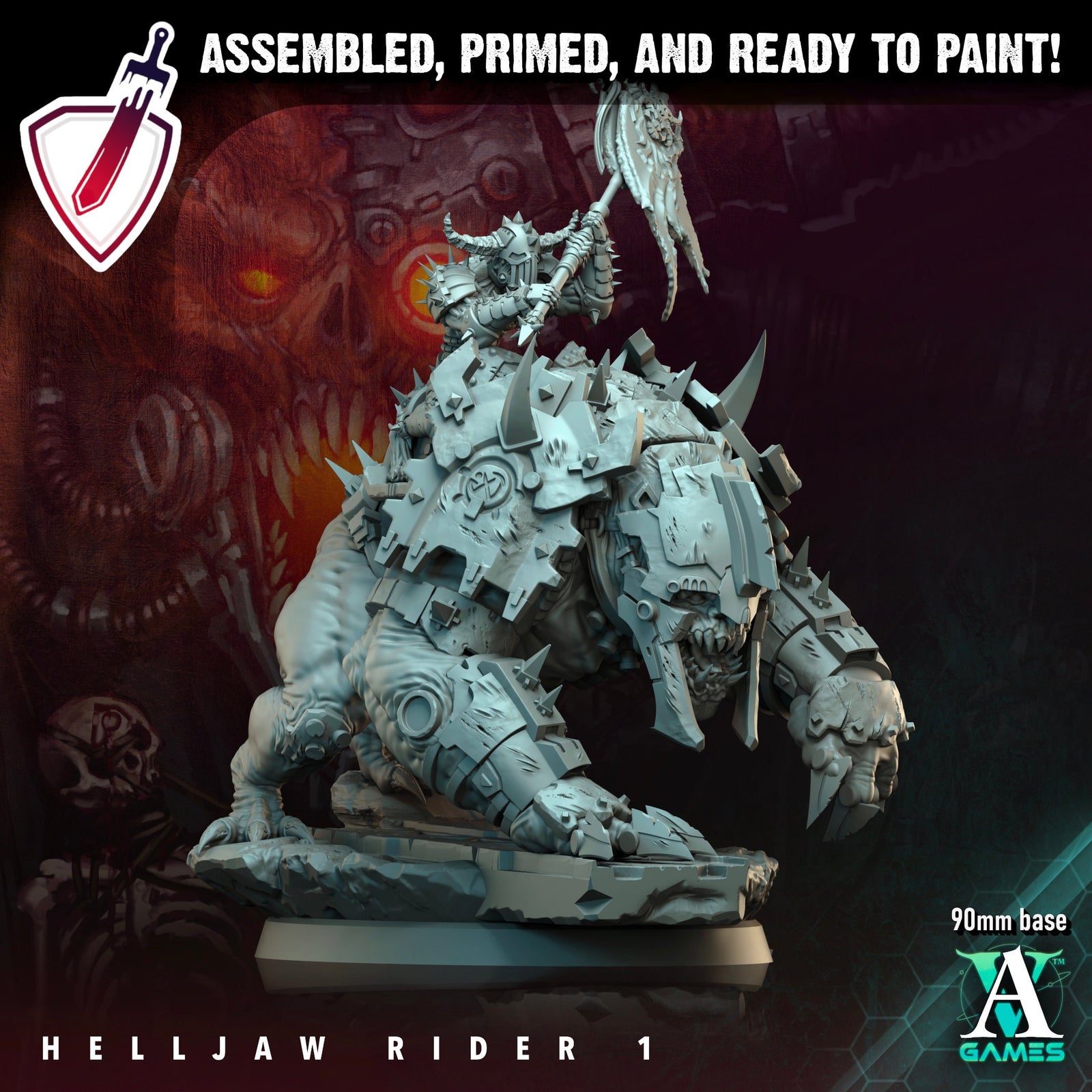 Helljaw Rider | Miniatures by Archvillain Games | Resin Mini for Tabletop Gaming, D&D, Wargaming, and Painting | Assembled and Primed - Brush and Battle