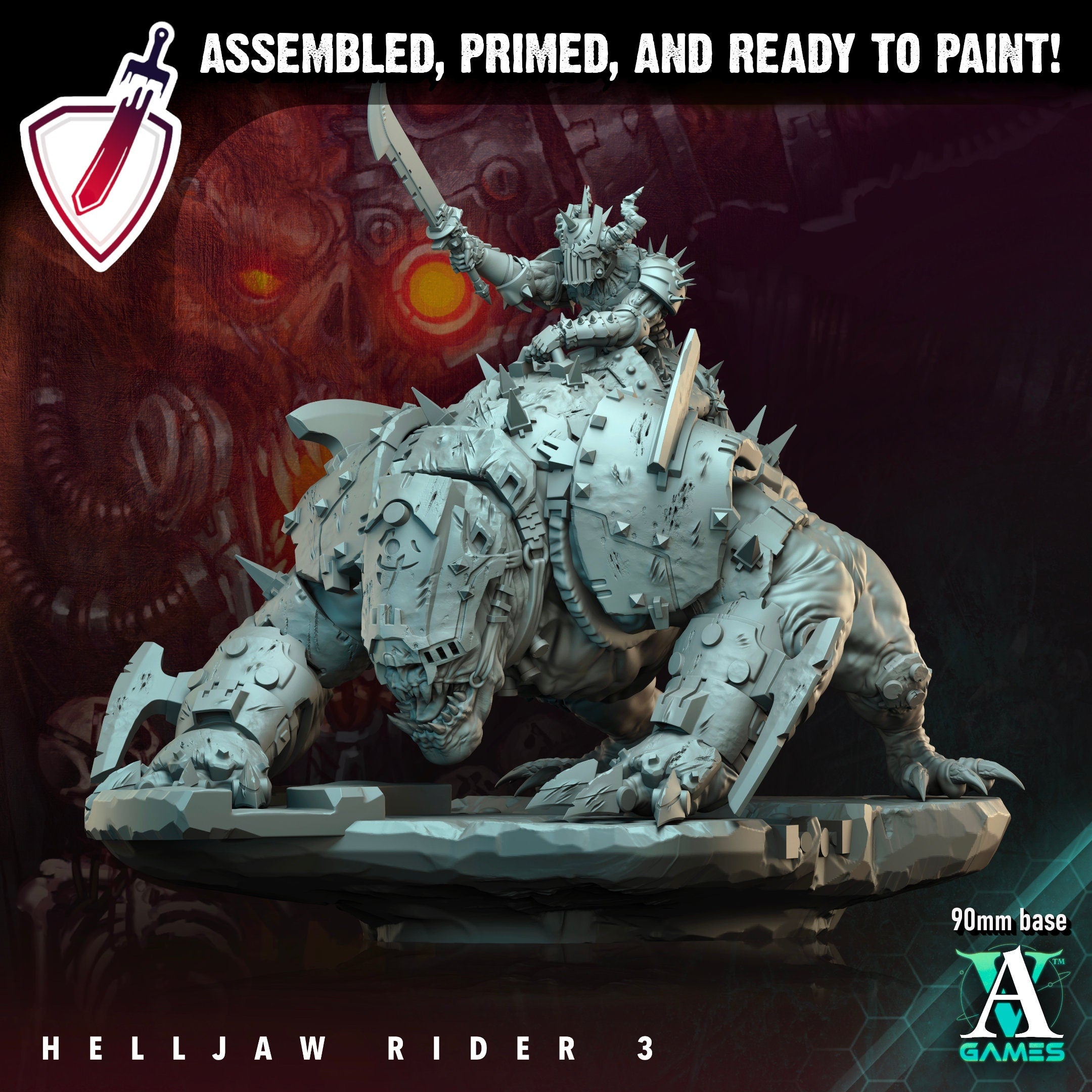 Helljaw Rider | Miniatures by Archvillain Games | Resin Mini for Tabletop Gaming, D&D, Wargaming, and Painting | Assembled and Primed - Brush and Battle