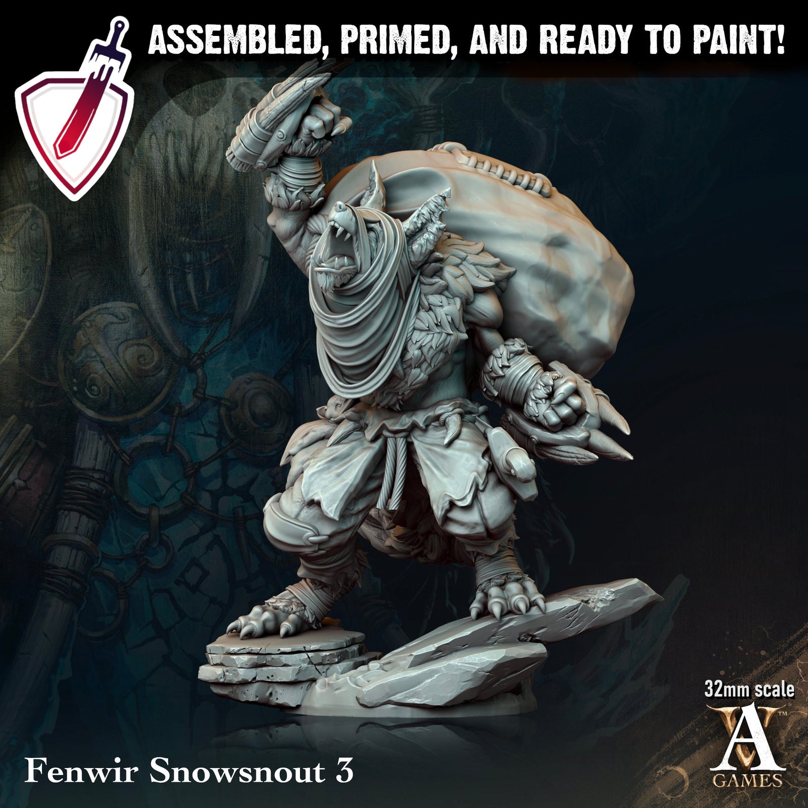 Fenwir Snowsnout | Miniatures by Archvillain Games | Resin Mini for Tabletop Gaming, D&D, Pathfinder, and Painting | Assembled and Primed - Brush and Battle