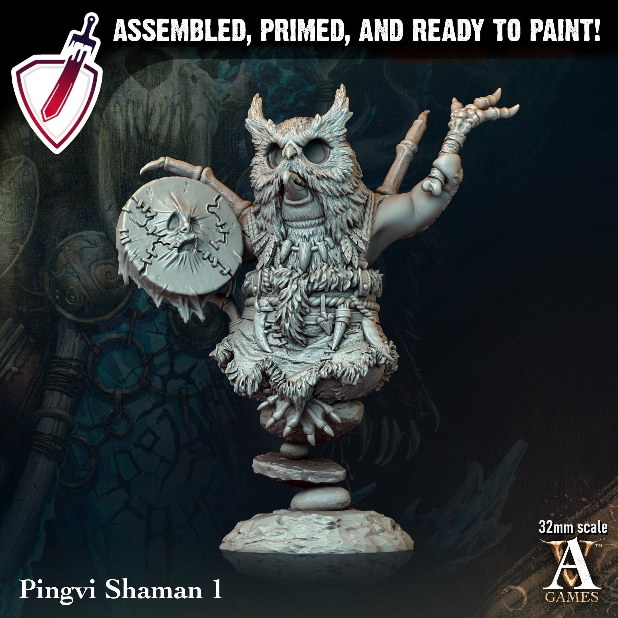 Pingvi Shaman | Miniatures by Archvillain Games | Resin Mini for Tabletop Gaming, D&D, Pathfinder, and Painting | Assembled and Primed - Brush and Battle