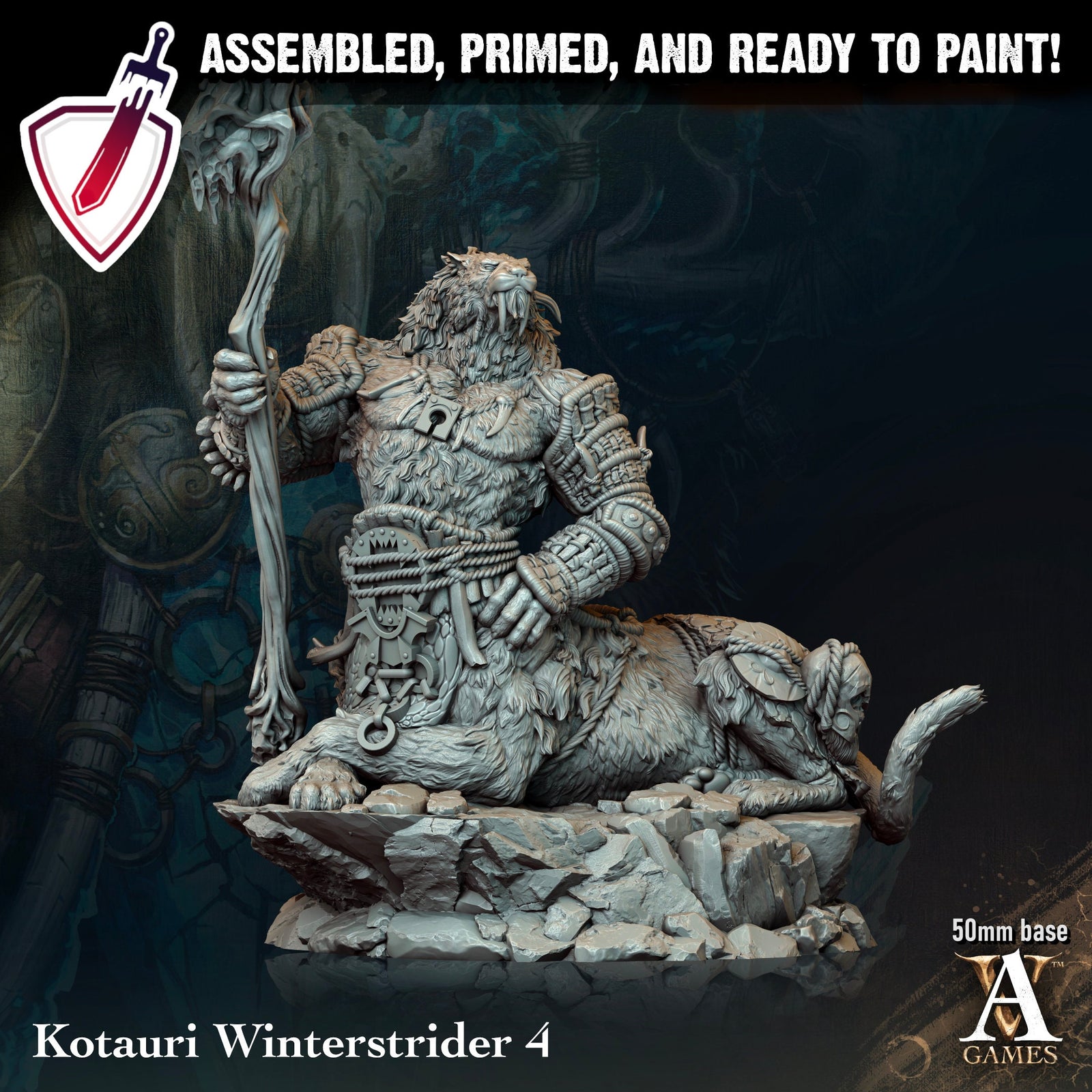 Kotauri Winterstriders | Miniatures by Archvillain Games | Resin Mini for Tabletop Gaming, D&D, Pathfinder, Painting | Assembled and Primed - Brush and Battle