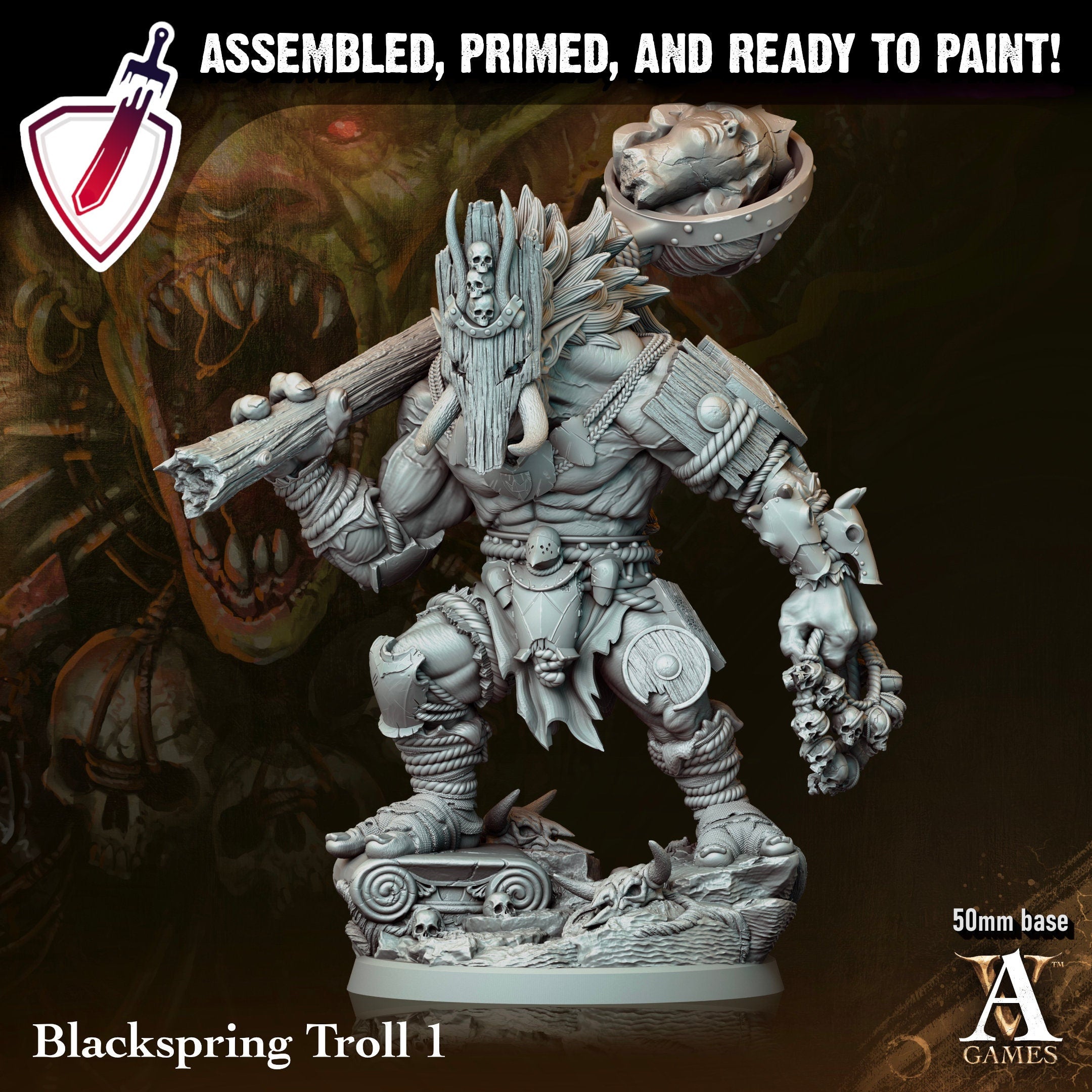 Blackspring Trolls | Miniatures by Archvillain Games | Resin Mini for Tabletop Gaming, D&D, Pathfinder, and Painting | Assembled and Primed - Brush and Battle