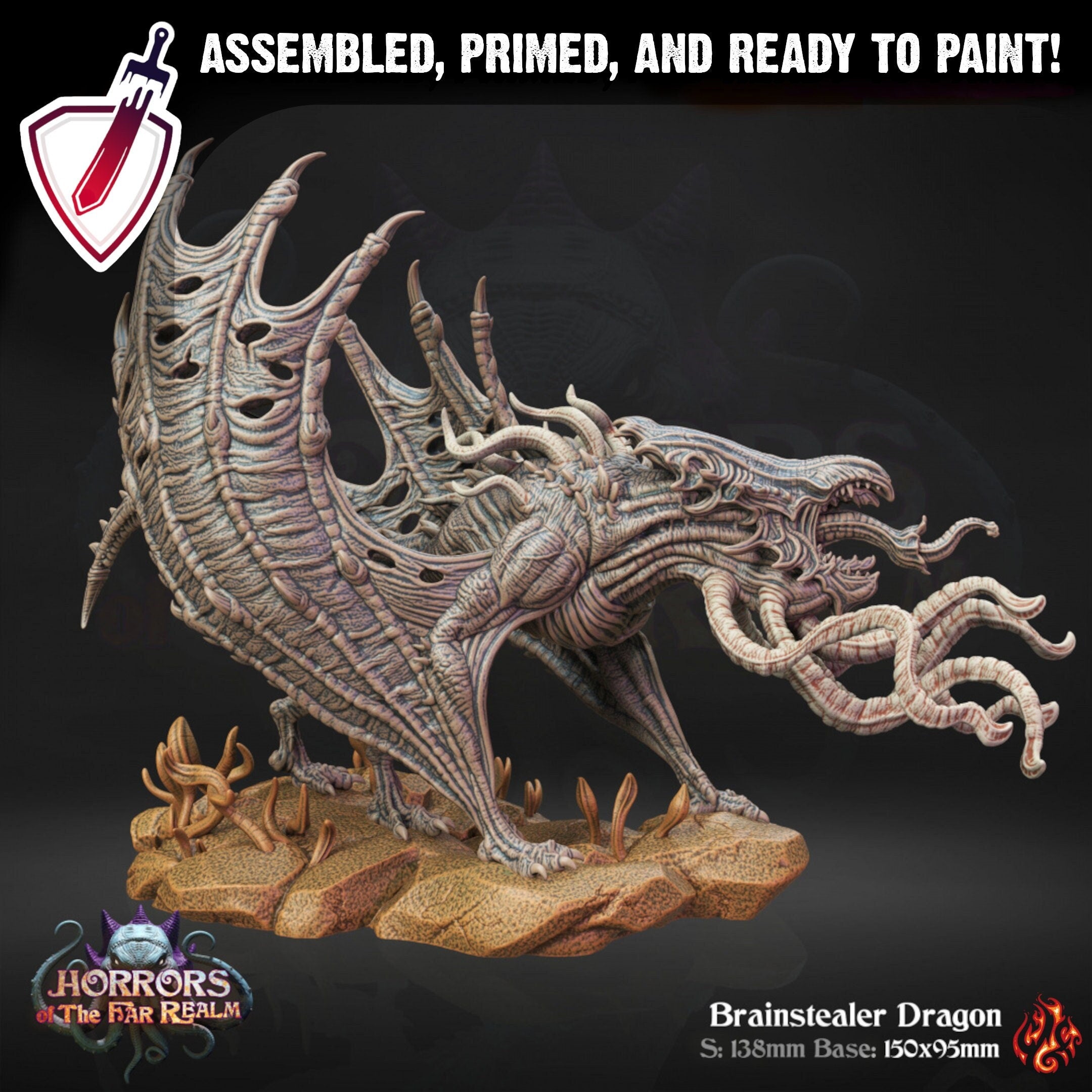 Brain Stealer Dragon | (Large) Miniature by Crippled God Foundry | For Tabletop Gaming, D&D, Pathfinder, Painting | Assembled and Primed - Brush and Battle