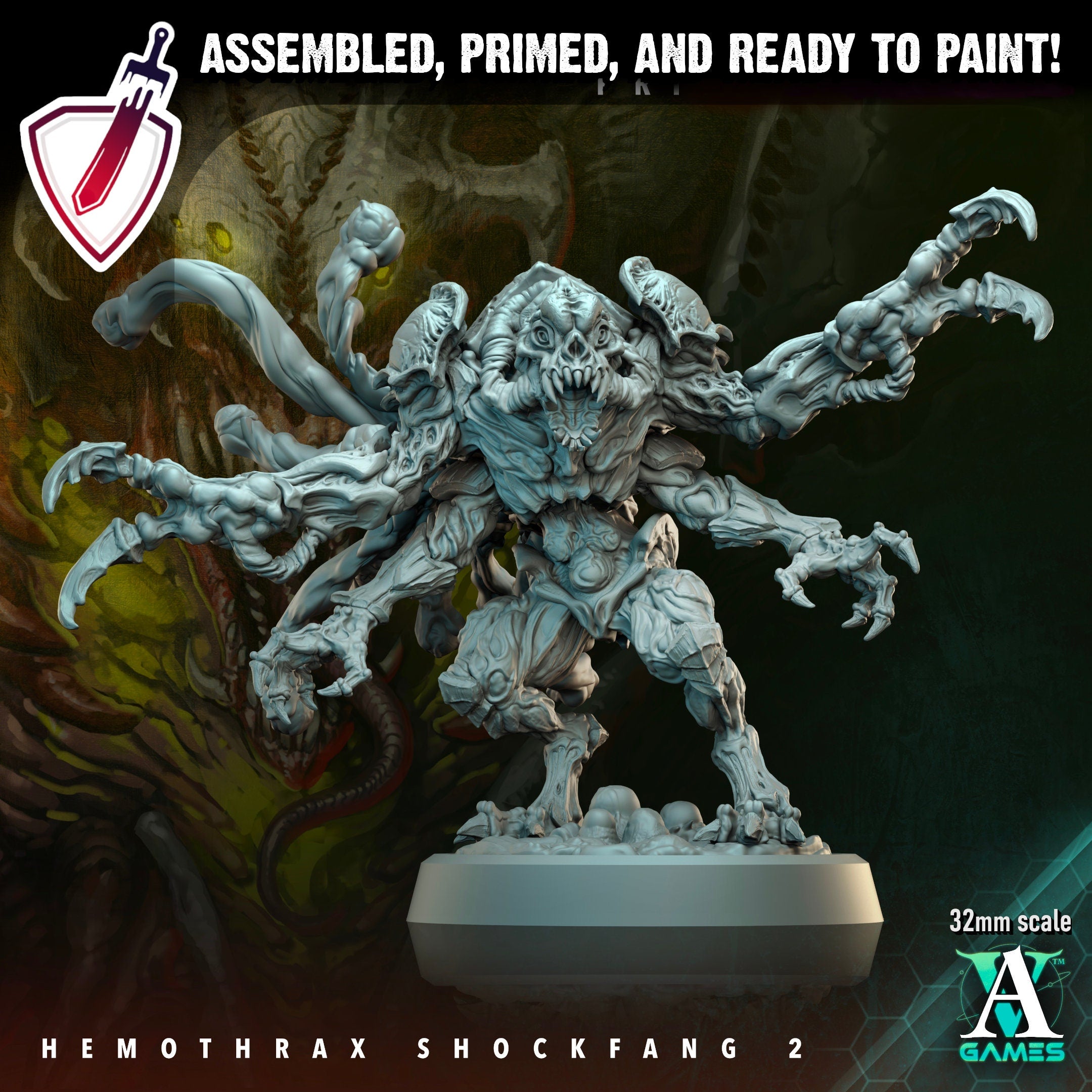 Hemothrax Shockfang | Miniatures by Archvillain Games | Resin Mini for Tabletop Gaming, D&D, Wargaming, and Painting | Assembled and Primed - Brush and Battle