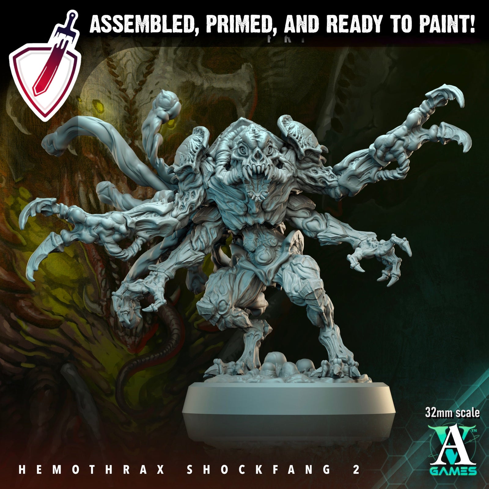 Hemothrax Shockfang | Miniatures by Archvillain Games | Resin Mini for Tabletop Gaming, D&D, Wargaming, and Painting | Assembled and Primed - Brush and Battle