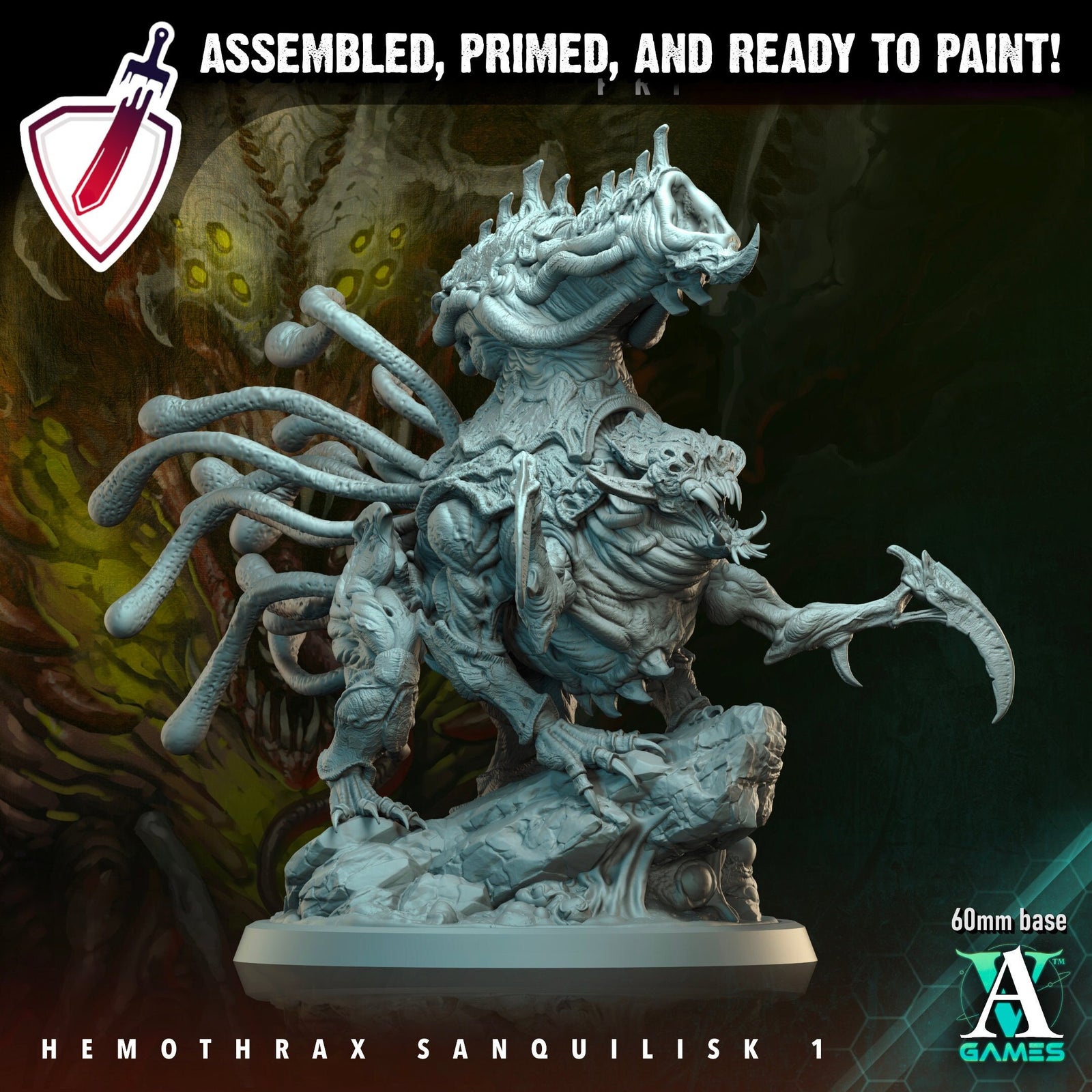 Hemothrax Sanquilisk | Miniatures by Archvillain Games | Resin Mini for Tabletop Gaming, D&D, Wargaming, and Painting | Assembled and Primed - Brush and Battle