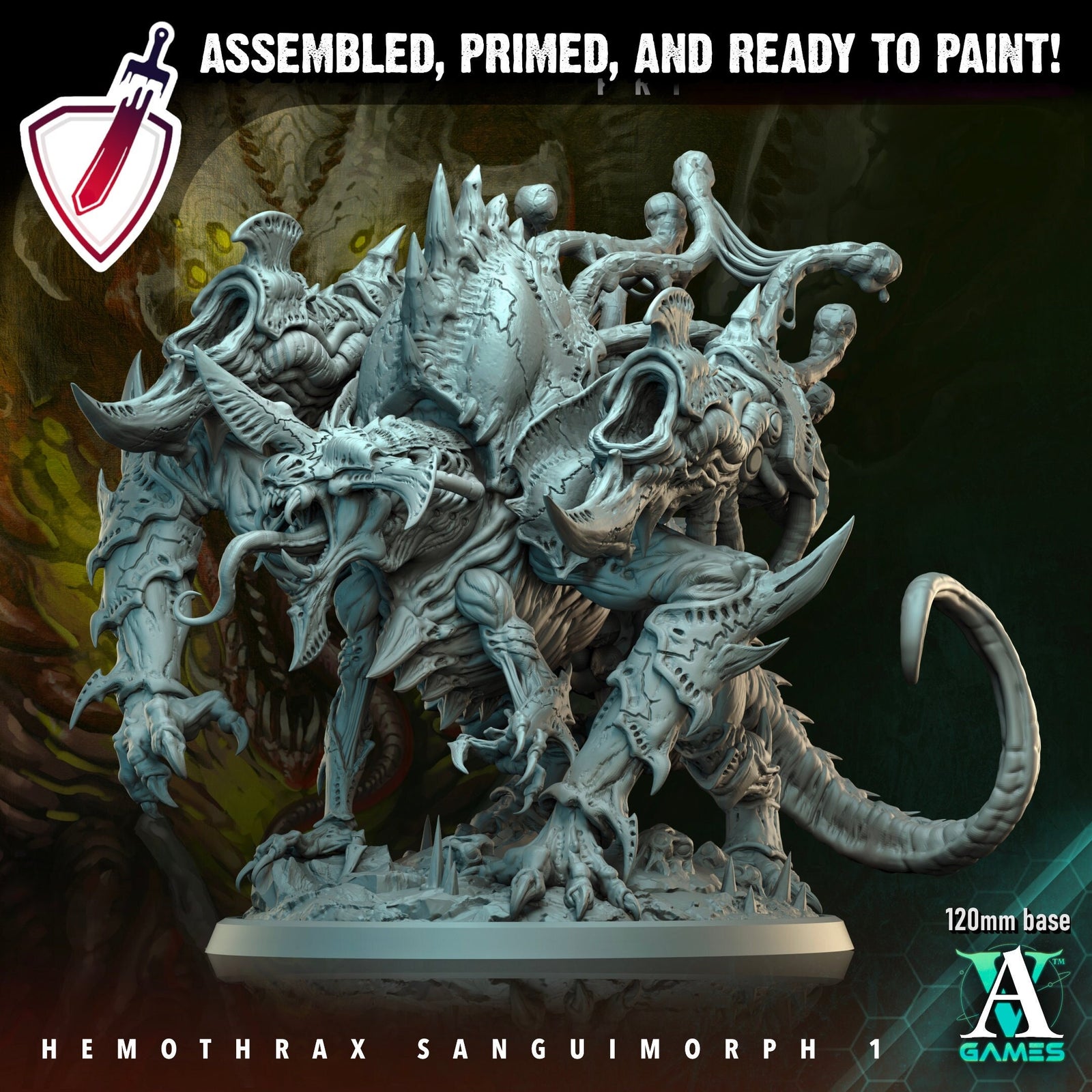 Hemothrax Sanguimorph | (Massive) Miniatures by Archvillain Games | For Tabletop Gaming, D&D, Wargaming, and Painting | Assembled and Primed - Brush and Battle