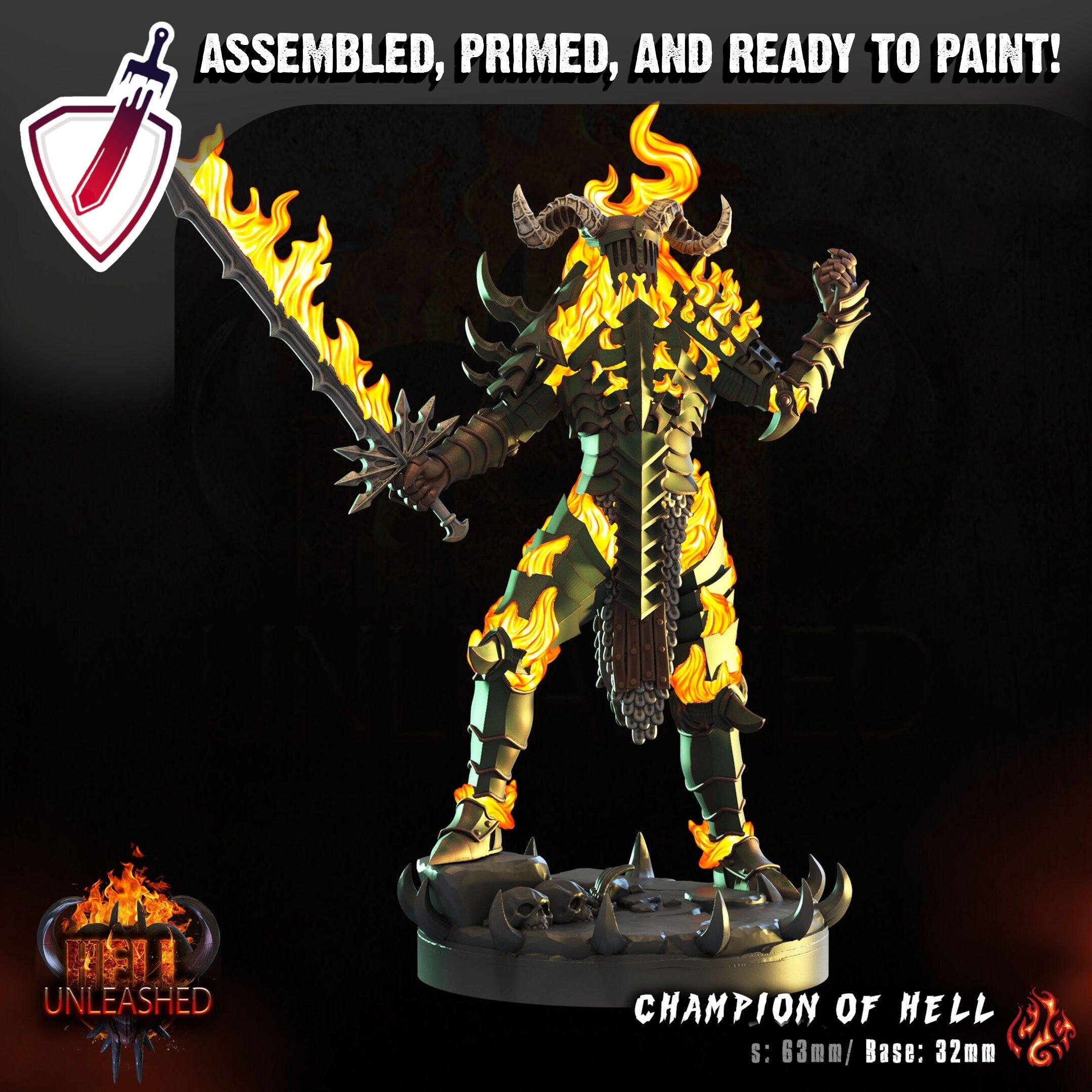 Champion of Hell | Miniature by Crippled God Foundry | Resin Mini For Tabletop Gaming, D&D, Pathfinder, and Painting | Assembled and Primed - Brush and Battle