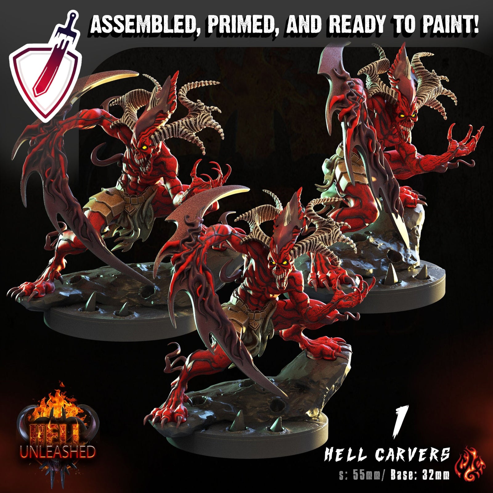 Hell Carvers | Miniatures by Crippled God Foundry | Resin Mini for Tabletop Gaming, D&D, Pathfinder, and Painting | Assembled and Primed - Brush and Battle