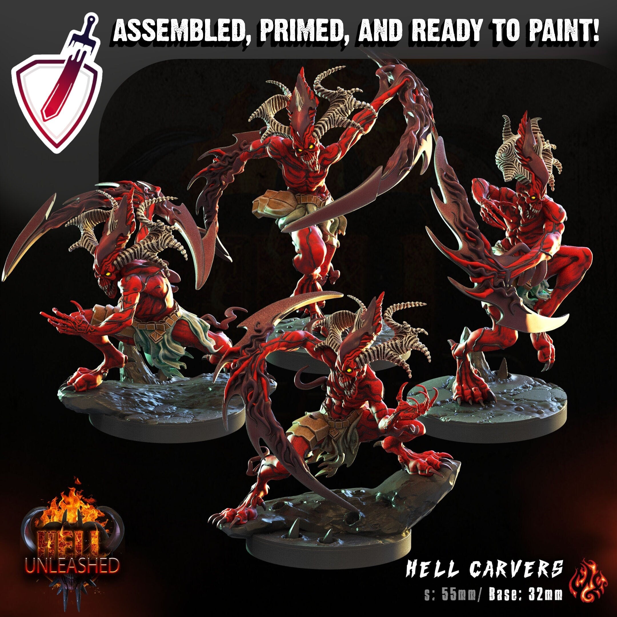 Hell Carvers | Miniatures by Crippled God Foundry | Resin Mini for Tabletop Gaming, D&D, Pathfinder, and Painting | Assembled and Primed - Brush and Battle