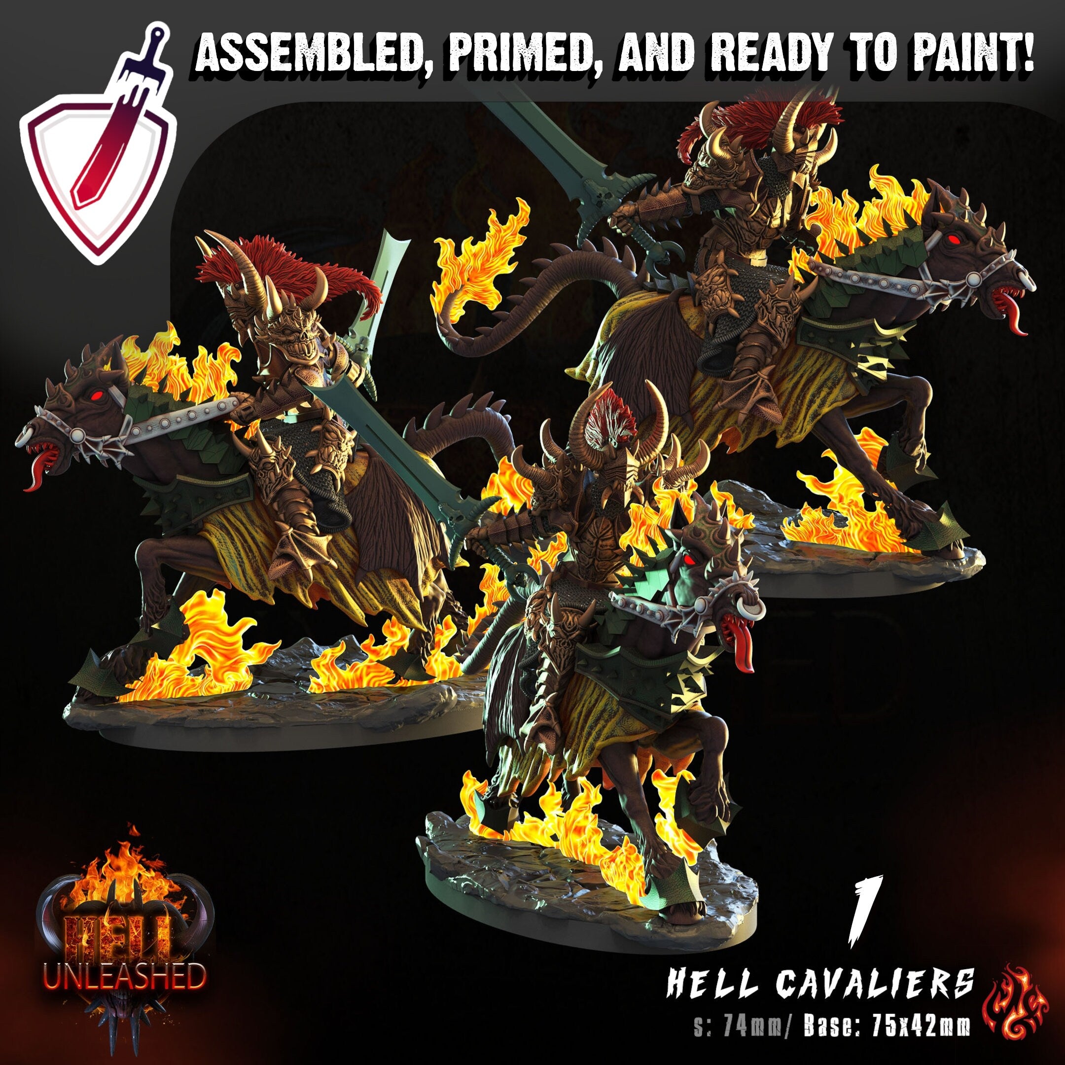 Hell Cavaliers | Miniatures by Crippled God Foundry | Resin Mini for Tabletop Gaming, D&D, Pathfinder, and Painting | Assembled and Primed - Brush and Battle