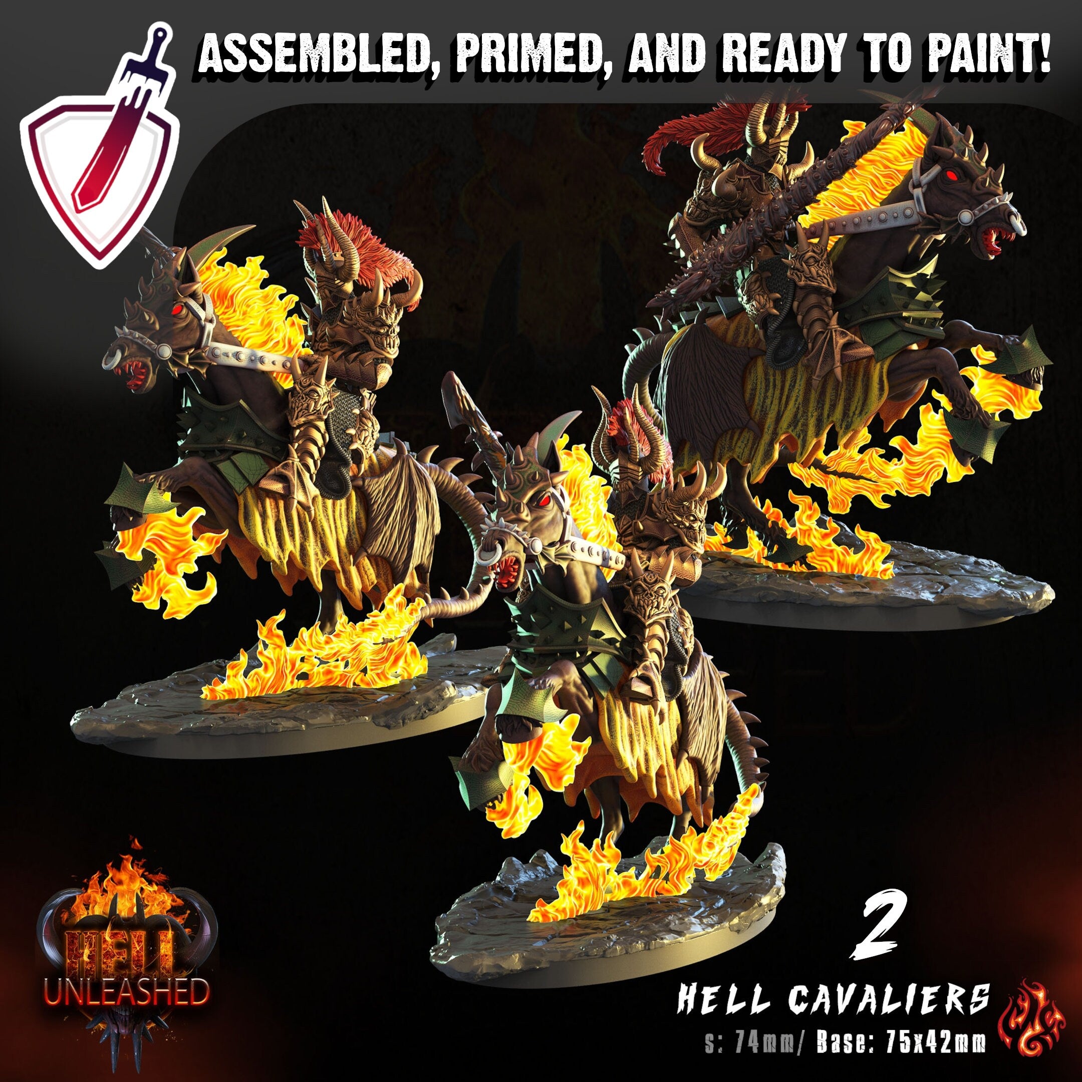 Hell Cavaliers | Miniatures by Crippled God Foundry | Resin Mini for Tabletop Gaming, D&D, Pathfinder, and Painting | Assembled and Primed - Brush and Battle