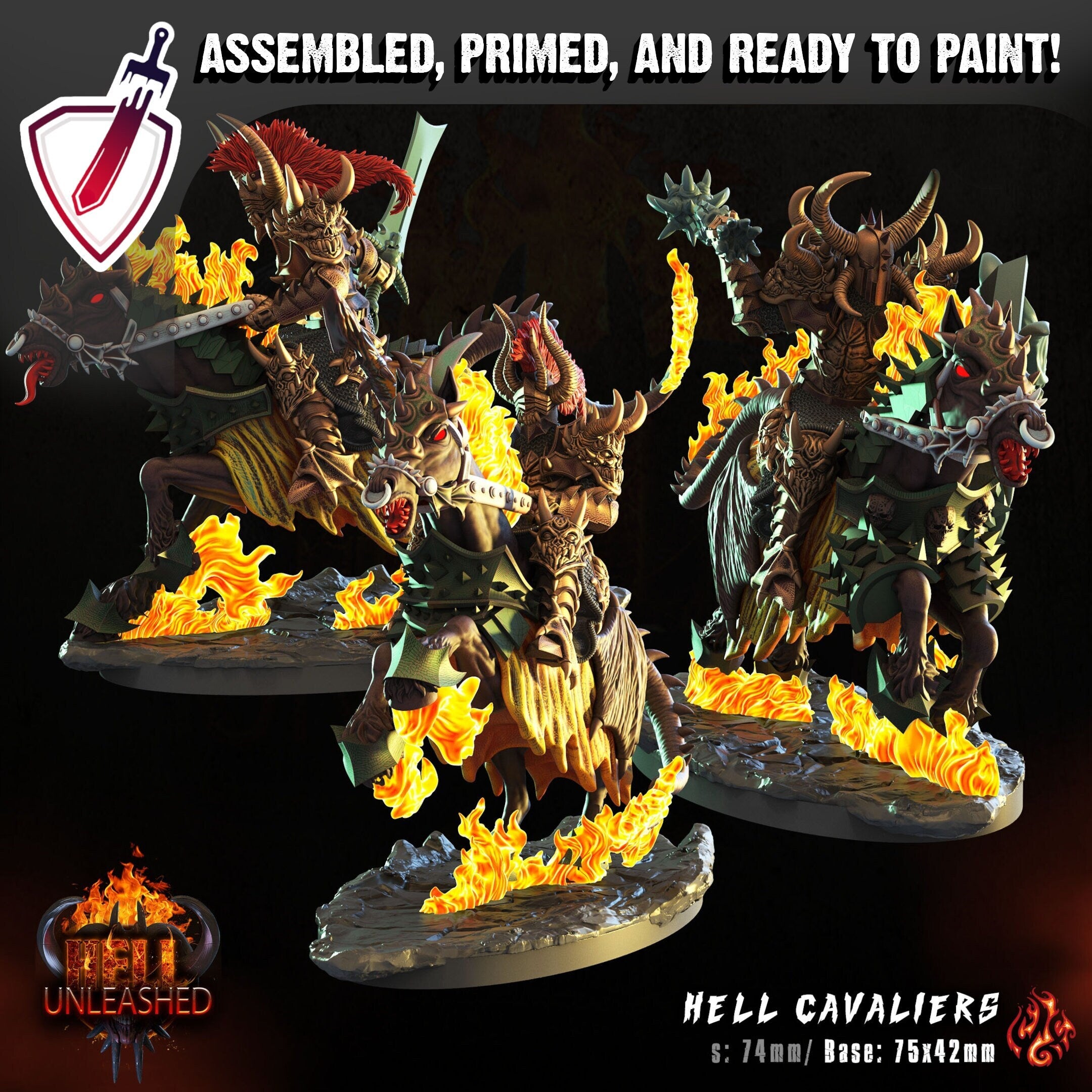 Hell Cavaliers | Miniatures by Crippled God Foundry | Resin Mini for Tabletop Gaming, D&D, Pathfinder, and Painting | Assembled and Primed - Brush and Battle
