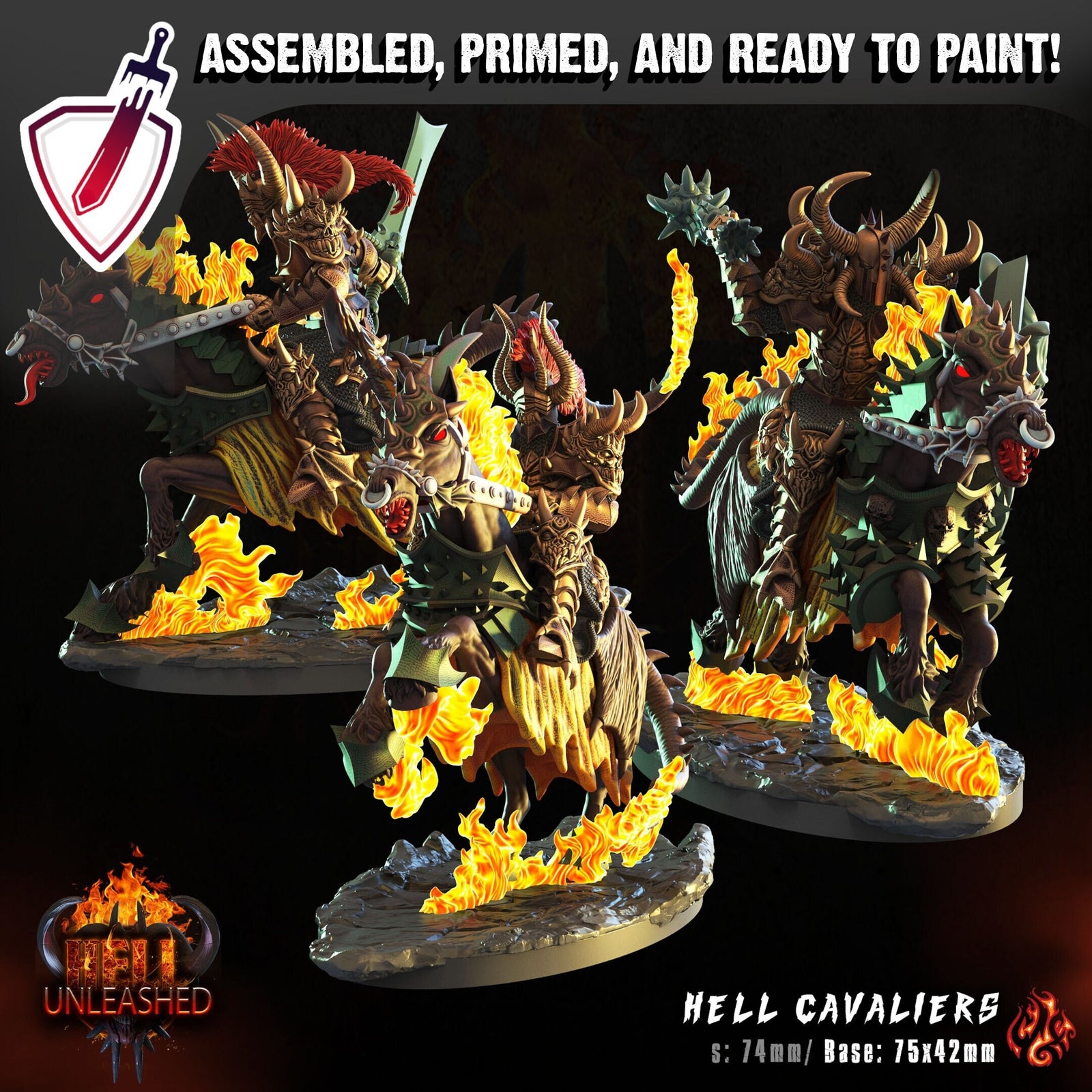 Hell Cavaliers | Miniatures by Crippled God Foundry | Resin Mini for Tabletop Gaming, D&D, Pathfinder, and Painting | Assembled and Primed - Brush and Battle