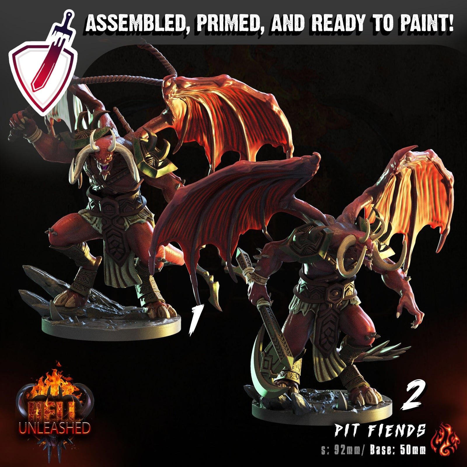 Pit Fiends | Miniatures by Crippled God Foundry | Resin Mini for Tabletop Gaming, D&D, Pathfinder, and Painting | Assembled and Primed - Brush and Battle