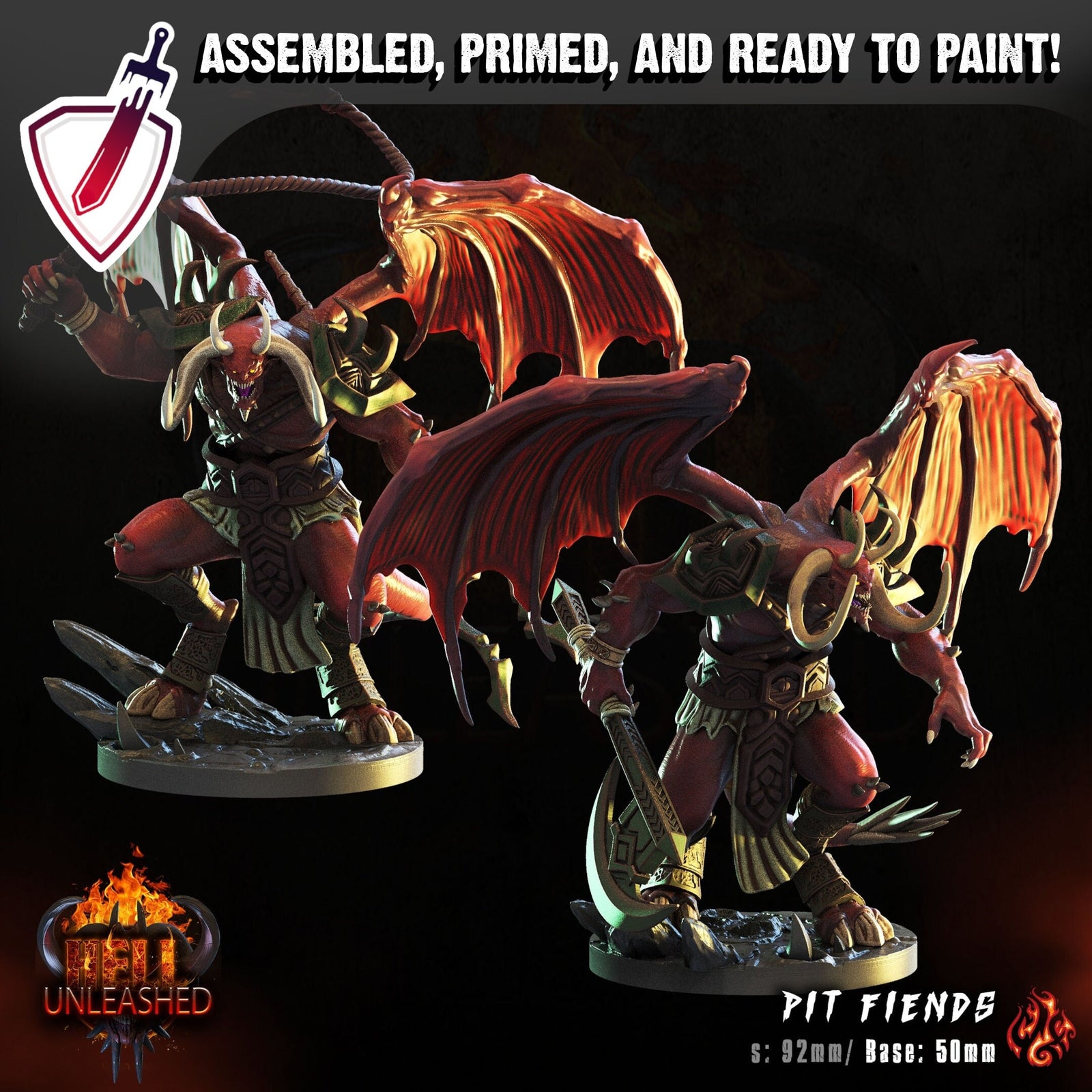 Pit Fiends | Miniatures by Crippled God Foundry | Resin Mini for Tabletop Gaming, D&D, Pathfinder, and Painting | Assembled and Primed - Brush and Battle