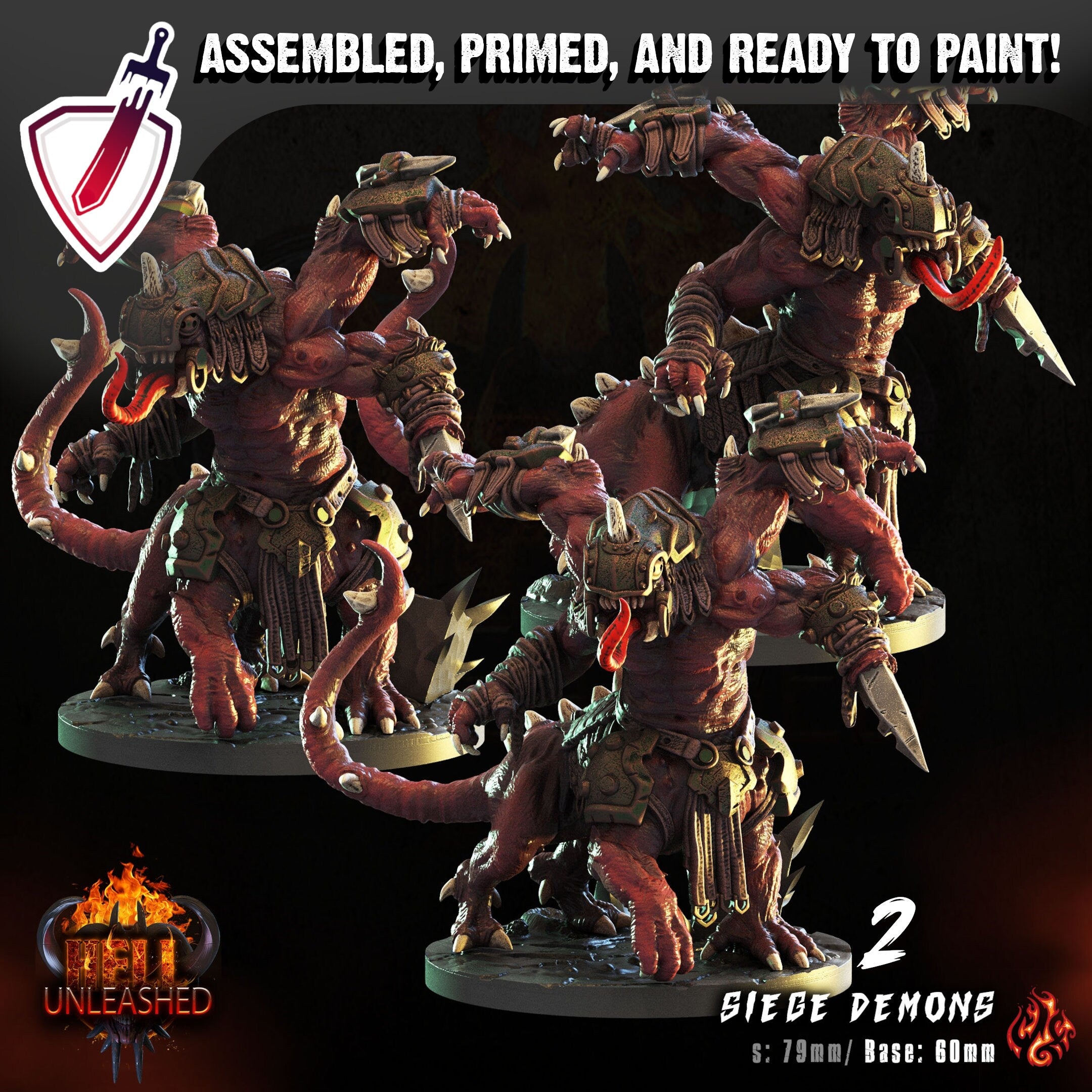 Siege Demons | Miniatures by Crippled God Foundry | Resin Mini for Tabletop Gaming, D&D, Pathfinder, and Painting | Assembled and Primed - Brush and Battle