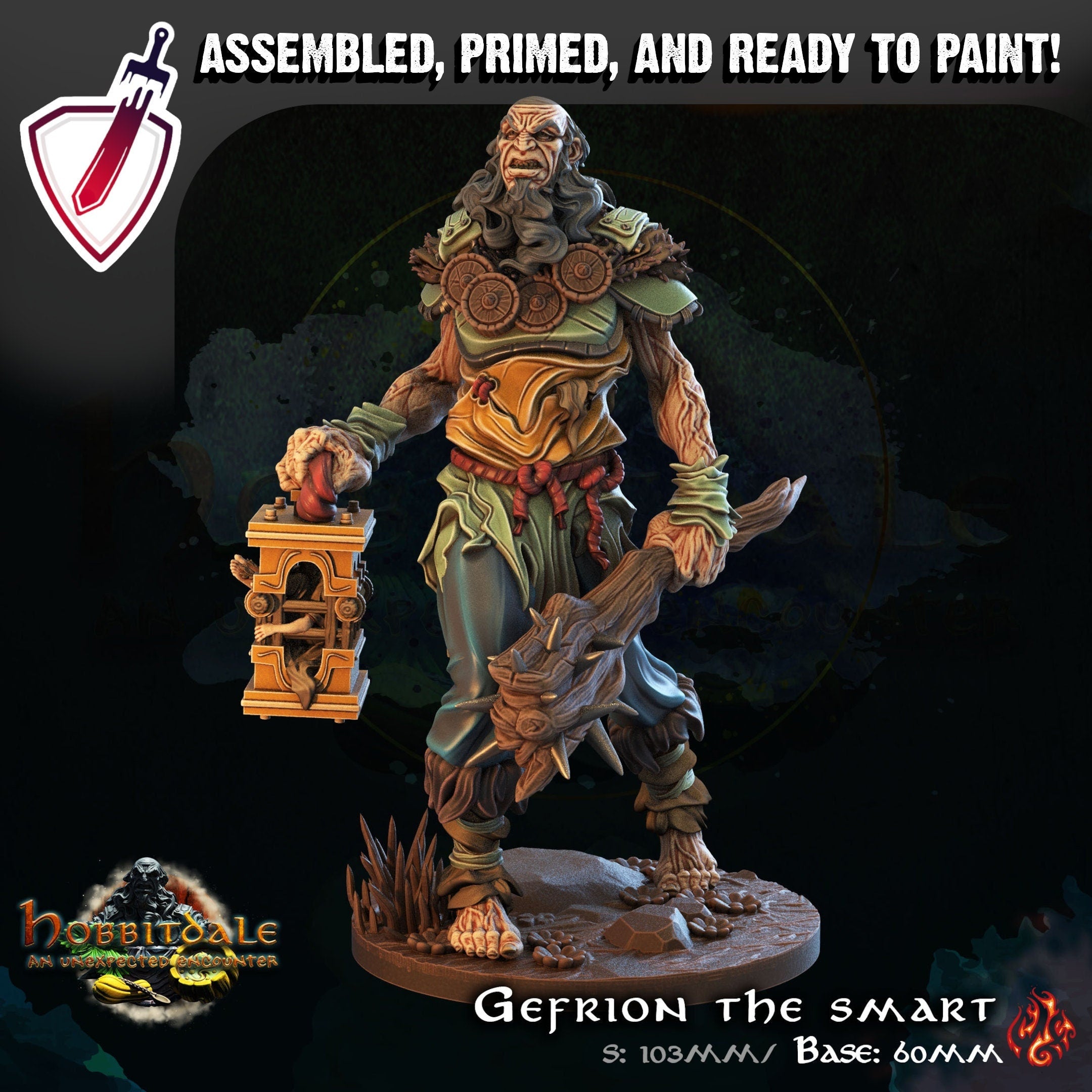 Gefrion the Smart | (Large) Miniature by Crippled God Foundry | For Tabletop Gaming, D&D, Pathfinder, and Painting | Assembled and Primed - Brush and Battle