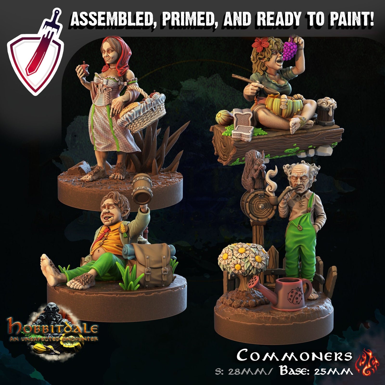 Halfling Commoners | Miniature by Crippled God Foundry | Resin Mini For Tabletop Gaming, D&D, Pathfinder, Painting | Assembled and Primed - Brush and Battle