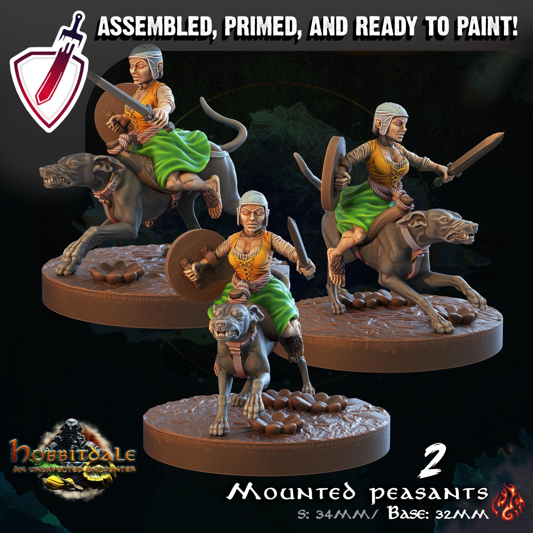 Mounted Halfling Peasants | Miniature by Crippled God Foundry | For Tabletop Gaming, D&D, Pathfinder, and Painting | Assembled and Primed - Brush and Battle