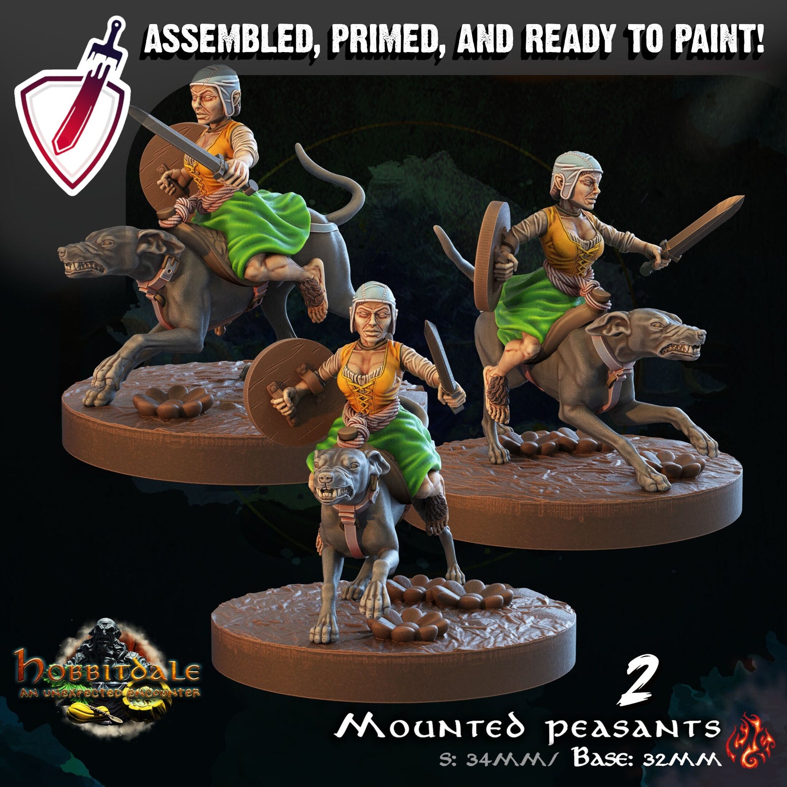 Mounted Halfling Peasants | Miniature by Crippled God Foundry | For Tabletop Gaming, D&D, Pathfinder, and Painting | Assembled and Primed - Brush and Battle