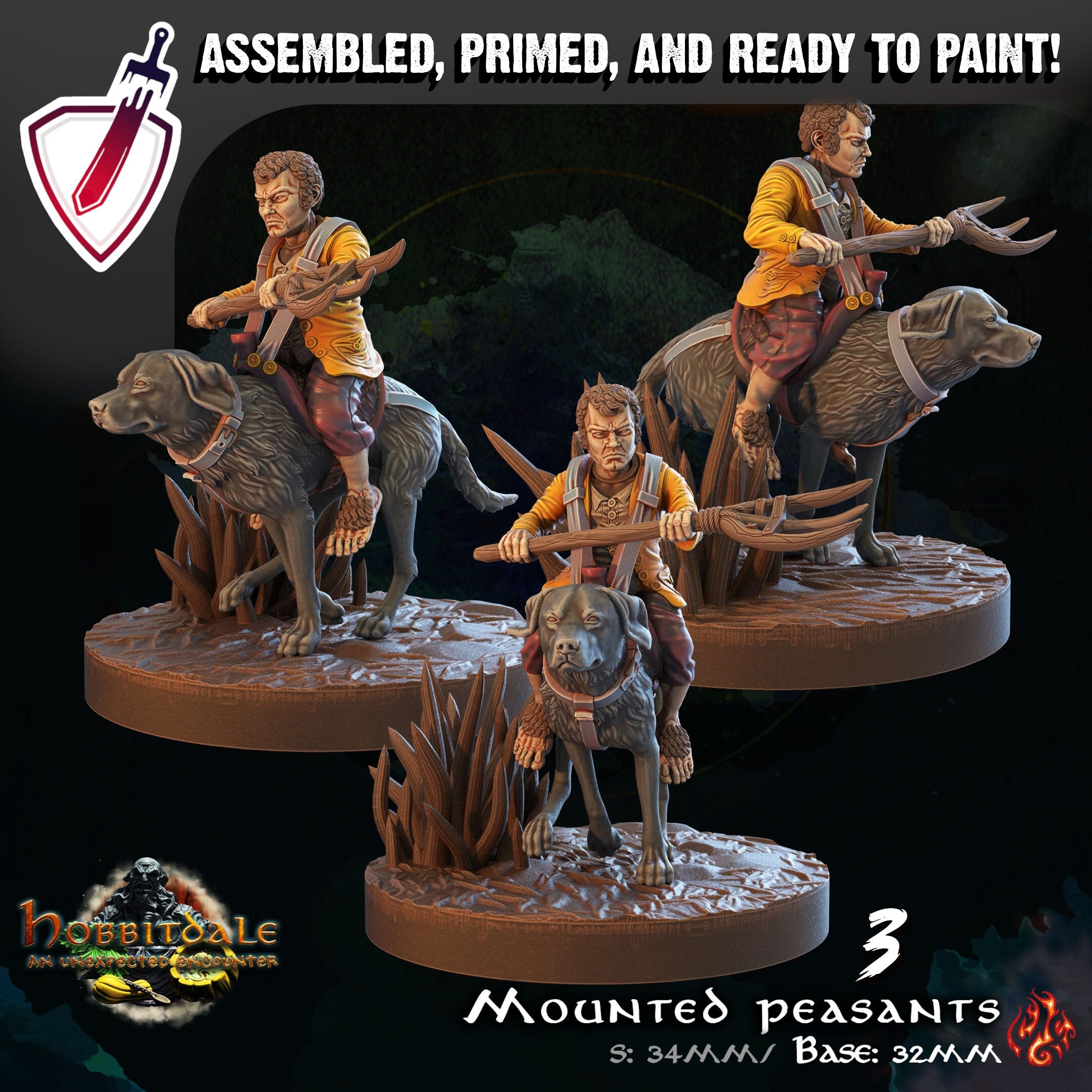 Mounted Halfling Peasants | Miniature by Crippled God Foundry | For Tabletop Gaming, D&D, Pathfinder, and Painting | Assembled and Primed - Brush and Battle