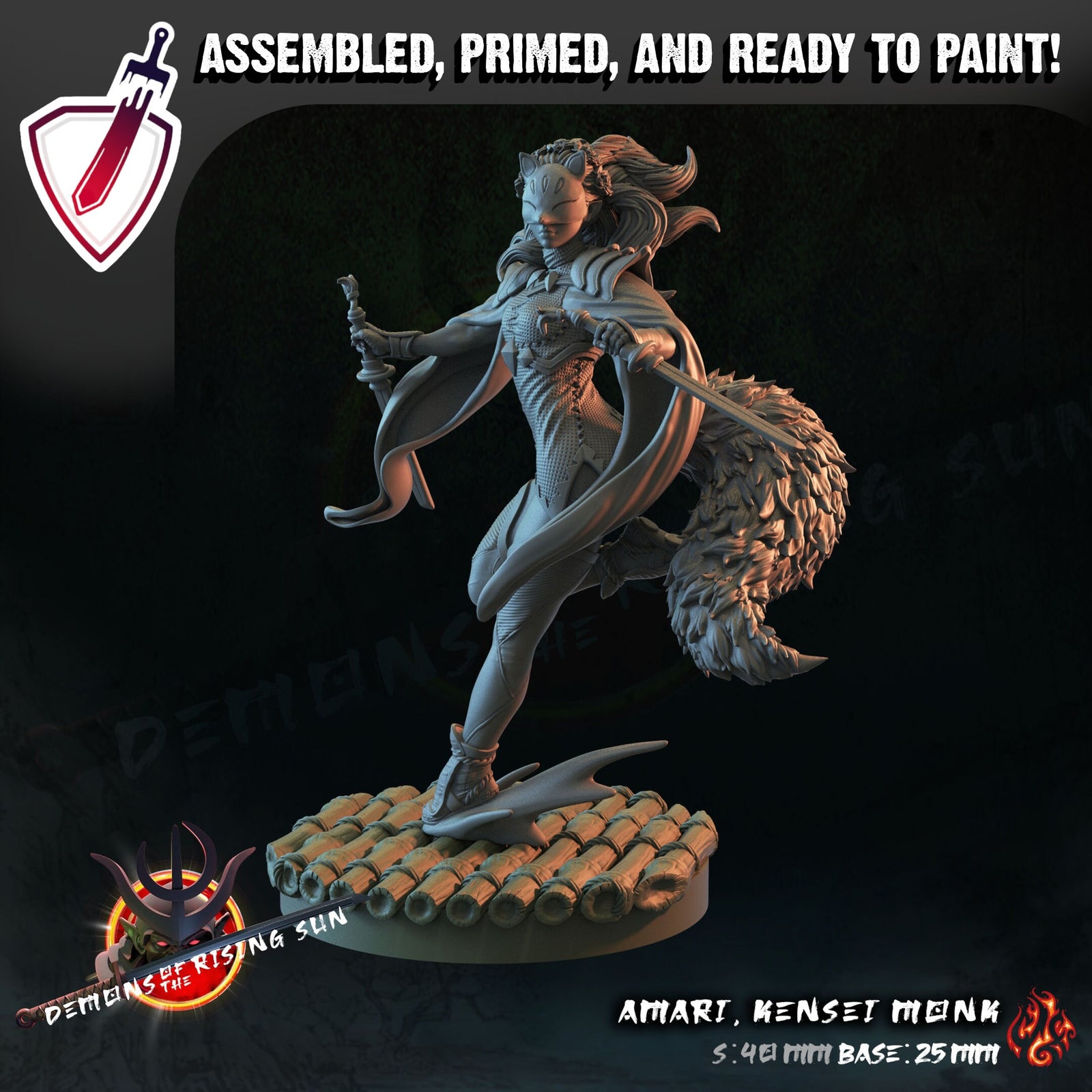 Amari, Kensei Monk | Miniature by Crippled God Foundry | Resin Mini For Tabletop Gaming, D&D, Pathfinder, Painting | Assembled and Primed - Brush and Battle