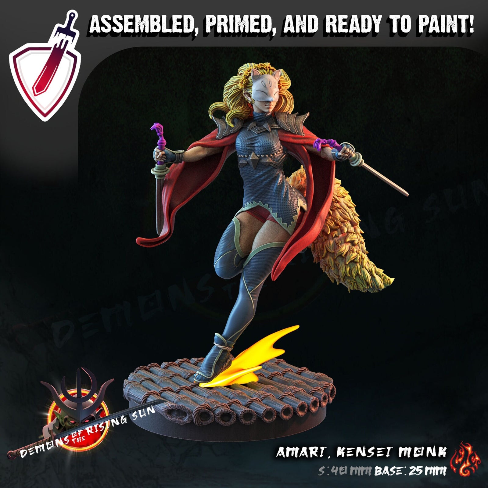 Amari, Kensei Monk | Miniature by Crippled God Foundry | Resin Mini For Tabletop Gaming, D&D, Pathfinder, Painting | Assembled and Primed - Brush and Battle