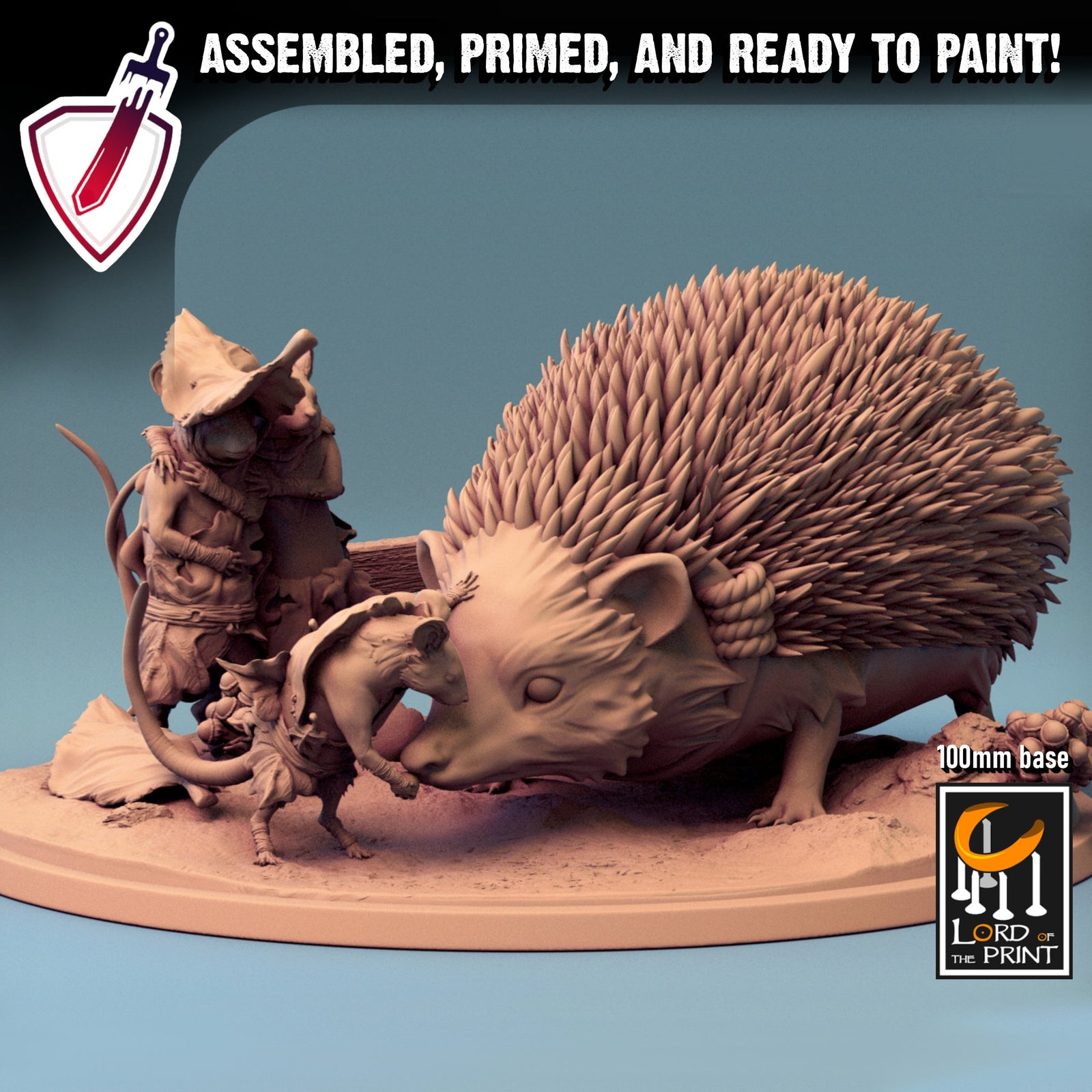 Hedgehog and Mouse Family | (Large) Miniature by Lord of the Print | For Tabletop Gaming, D&D, Pathfinder, Painting | Assembled and Primed - Brush and Battle