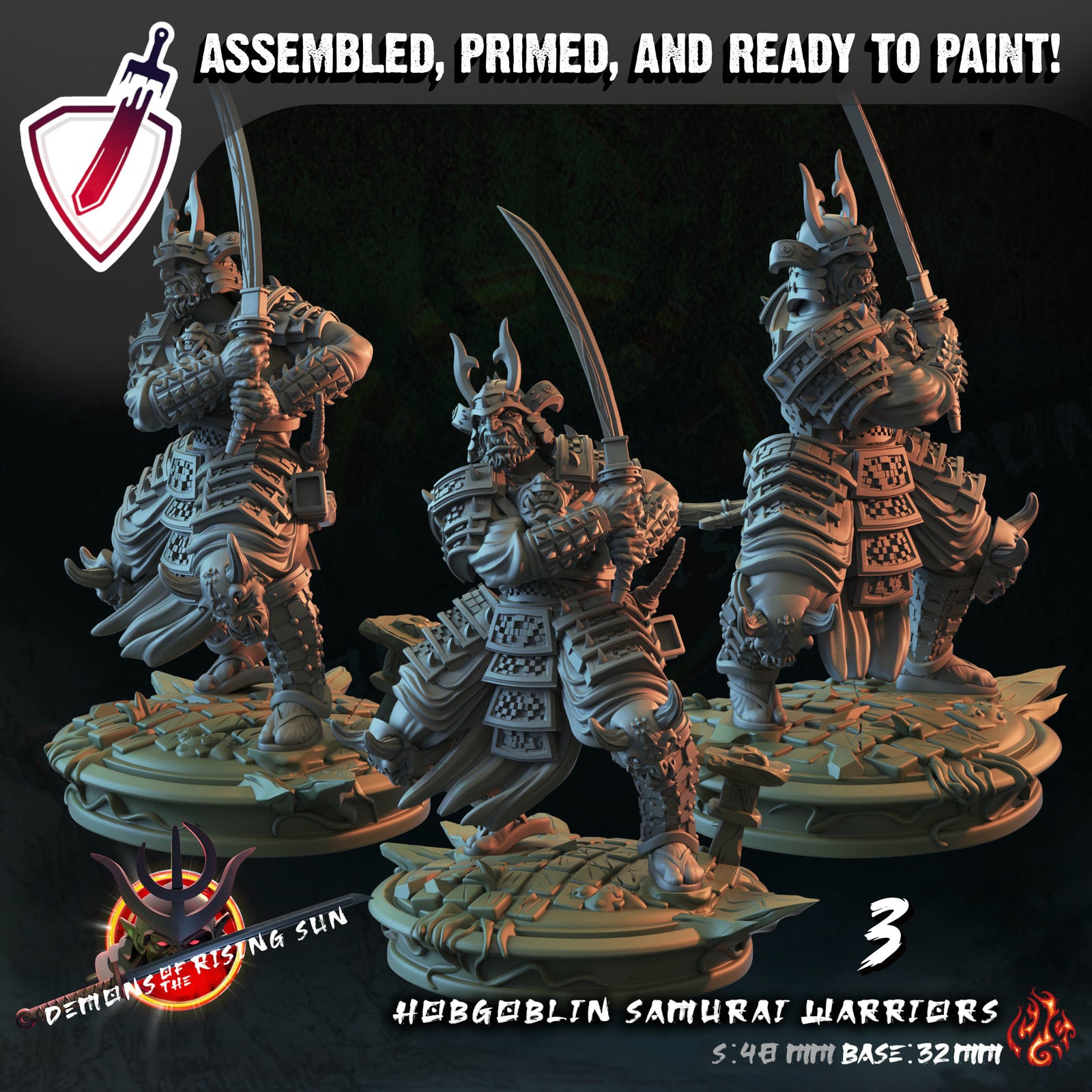Hobgoblin Samurai Warrior | Miniature by Crippled God Foundry | For Tabletop Gaming, D&D, Pathfinder, and Painting | Assembled and Primed - Brush and Battle