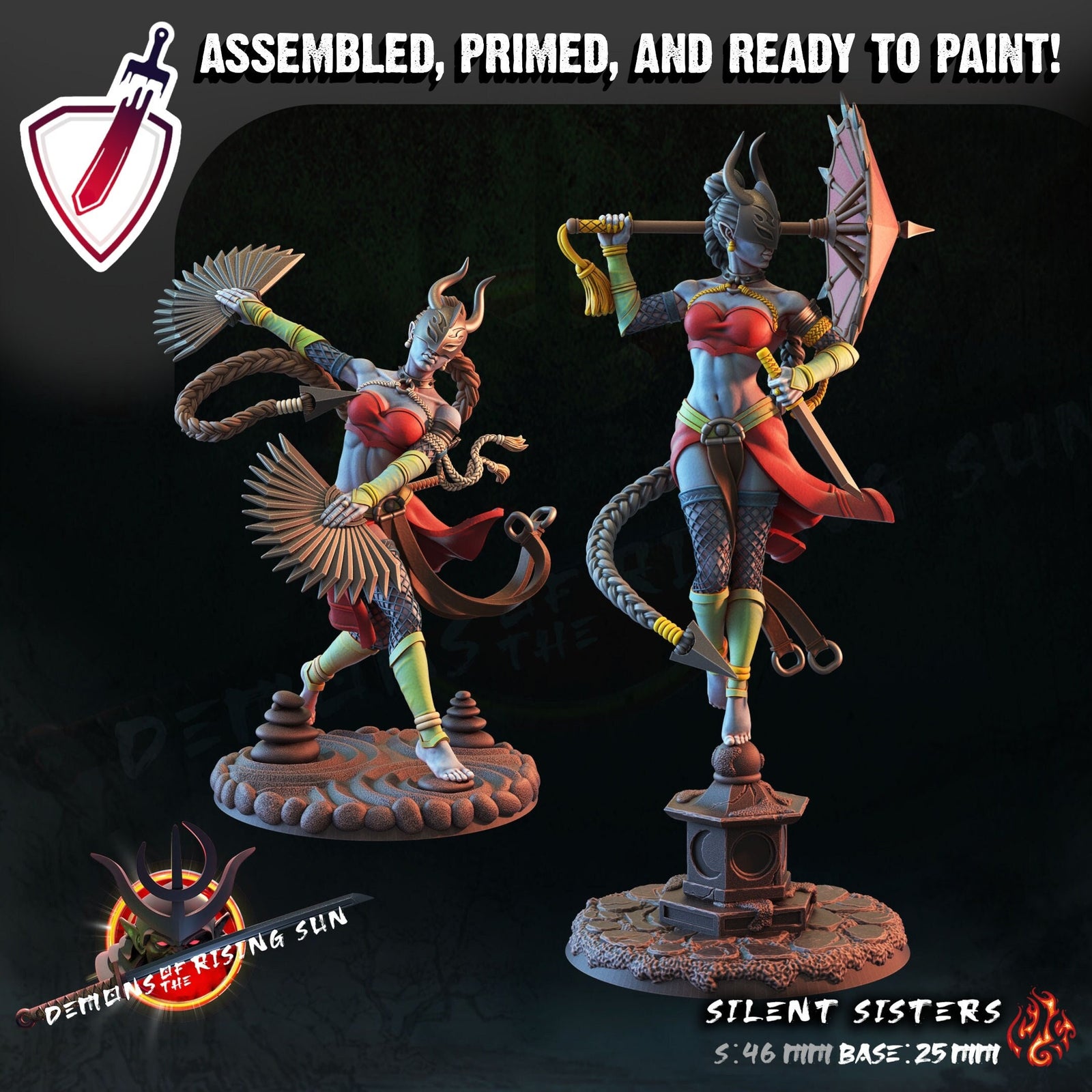 Silent Sisters | Miniatures by Crippled God Foundry | Resin Mini For Tabletop Gaming, D&D, Pathfinder, and Painting | Assembled and Primed - Brush and Battle