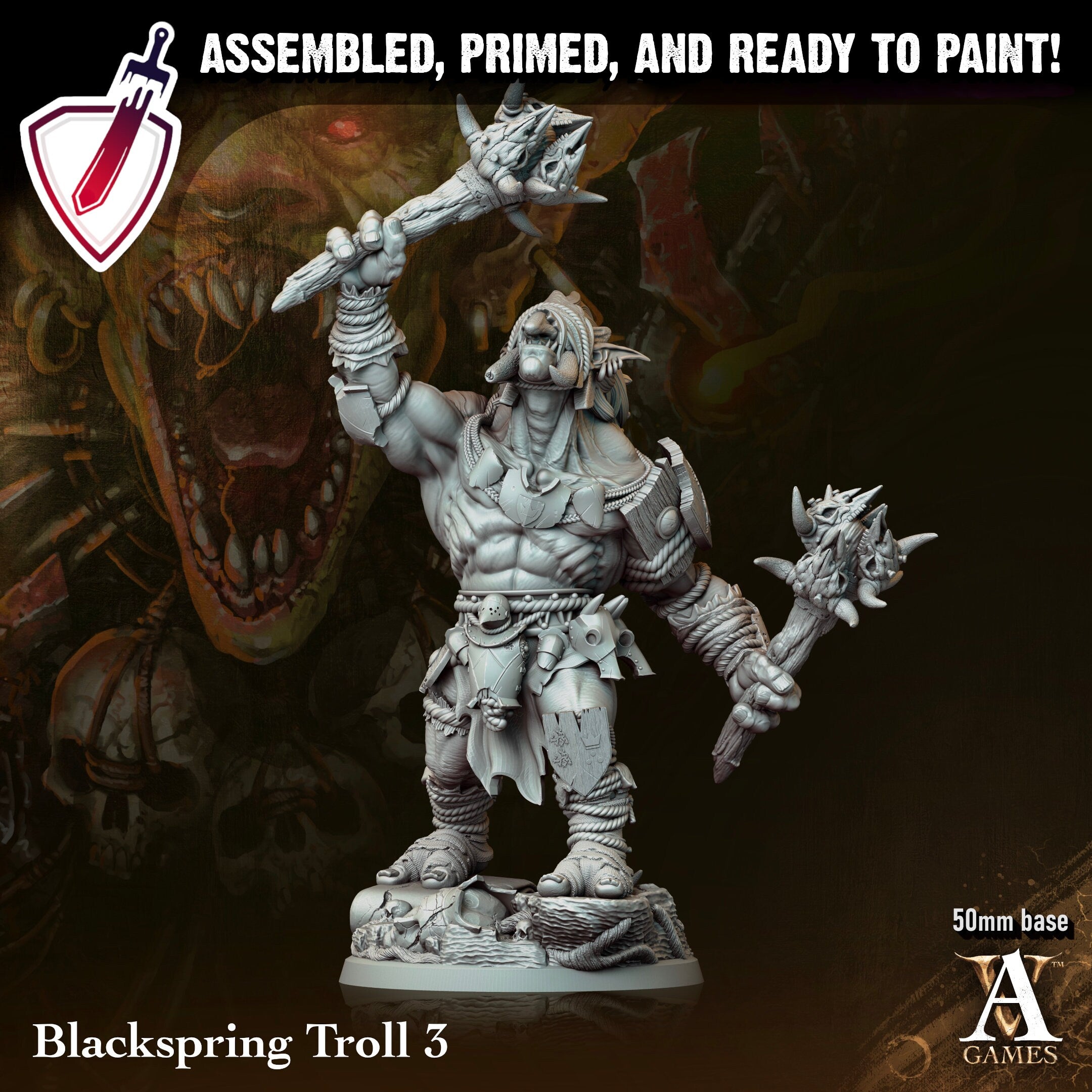 Blackspring Trolls | Miniatures by Archvillain Games | Resin Mini for Tabletop Gaming, D&D, Pathfinder, and Painting | Assembled and Primed - Brush and Battle