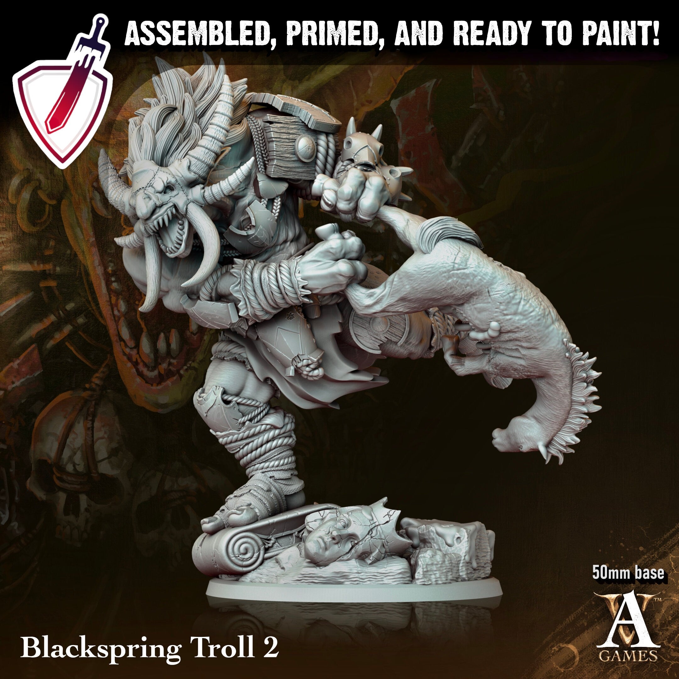 Blackspring Trolls | Miniatures by Archvillain Games | Resin Mini for Tabletop Gaming, D&D, Pathfinder, and Painting | Assembled and Primed - Brush and Battle