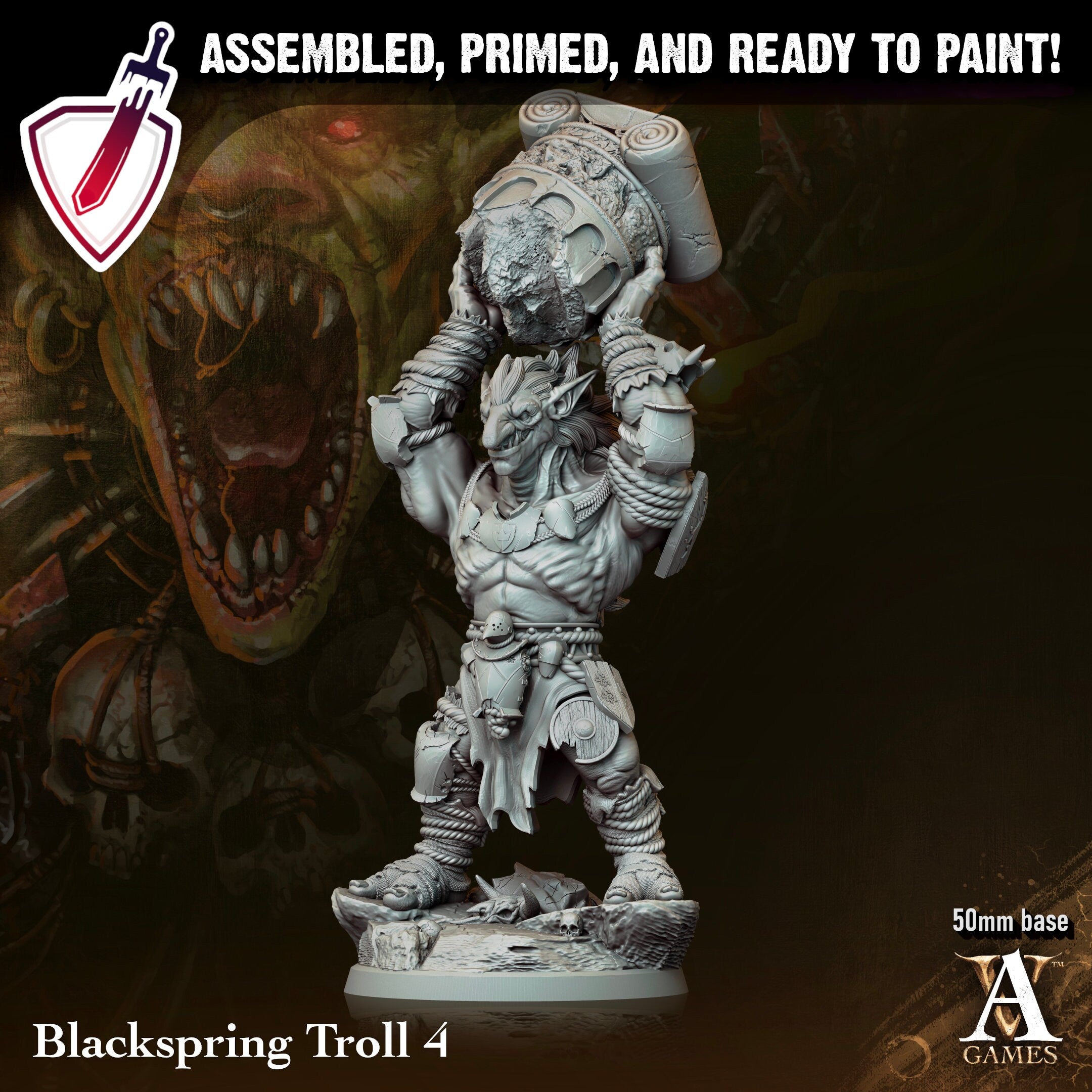 Blackspring Trolls | Miniatures by Archvillain Games | Resin Mini for Tabletop Gaming, D&D, Pathfinder, and Painting | Assembled and Primed - Brush and Battle