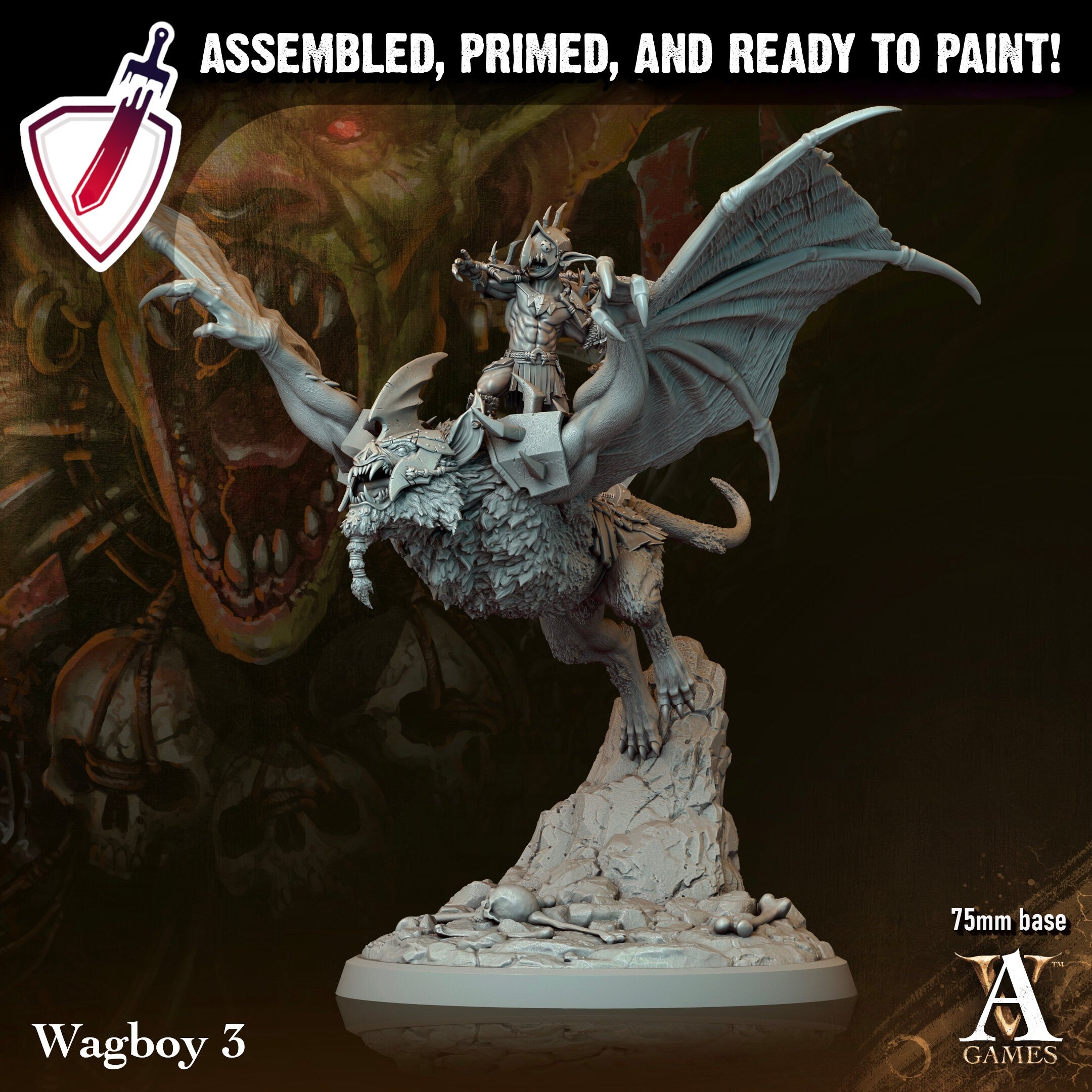 Wagboys - Goblin Riders | Miniatures by Archvillain Games | Resin Mini for Tabletop Gaming, D&D, Pathfinder, Painting | Assembled and Primed - Brush and Battle