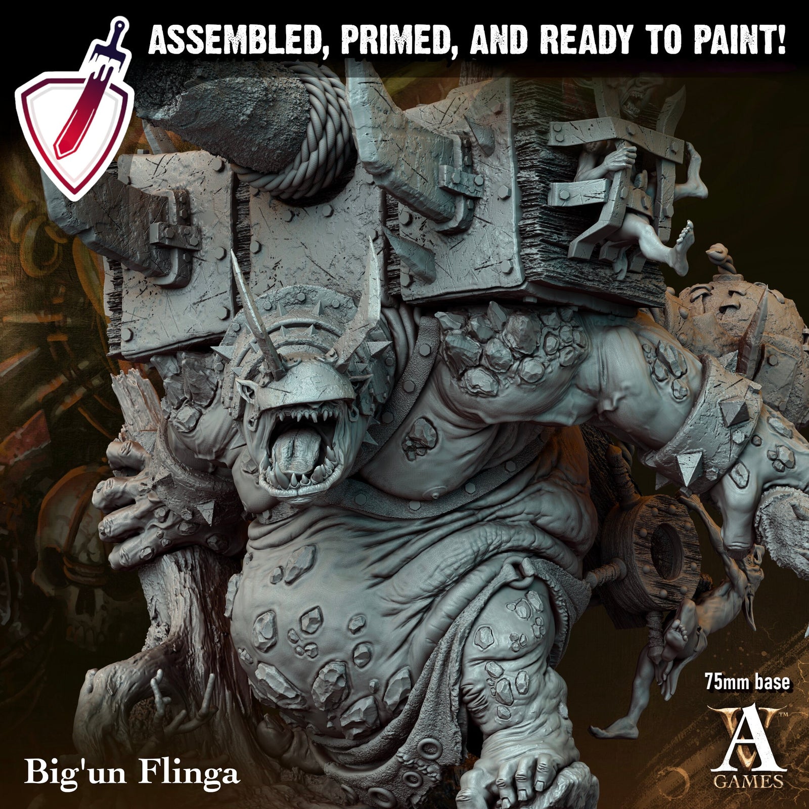 Big'un Flinga | (Massive) Miniature by Archvillain Games | Resin Mini for Tabletop Gaming, D&D, Pathfinder, Painting | Assembled and Primed - Brush and Battle