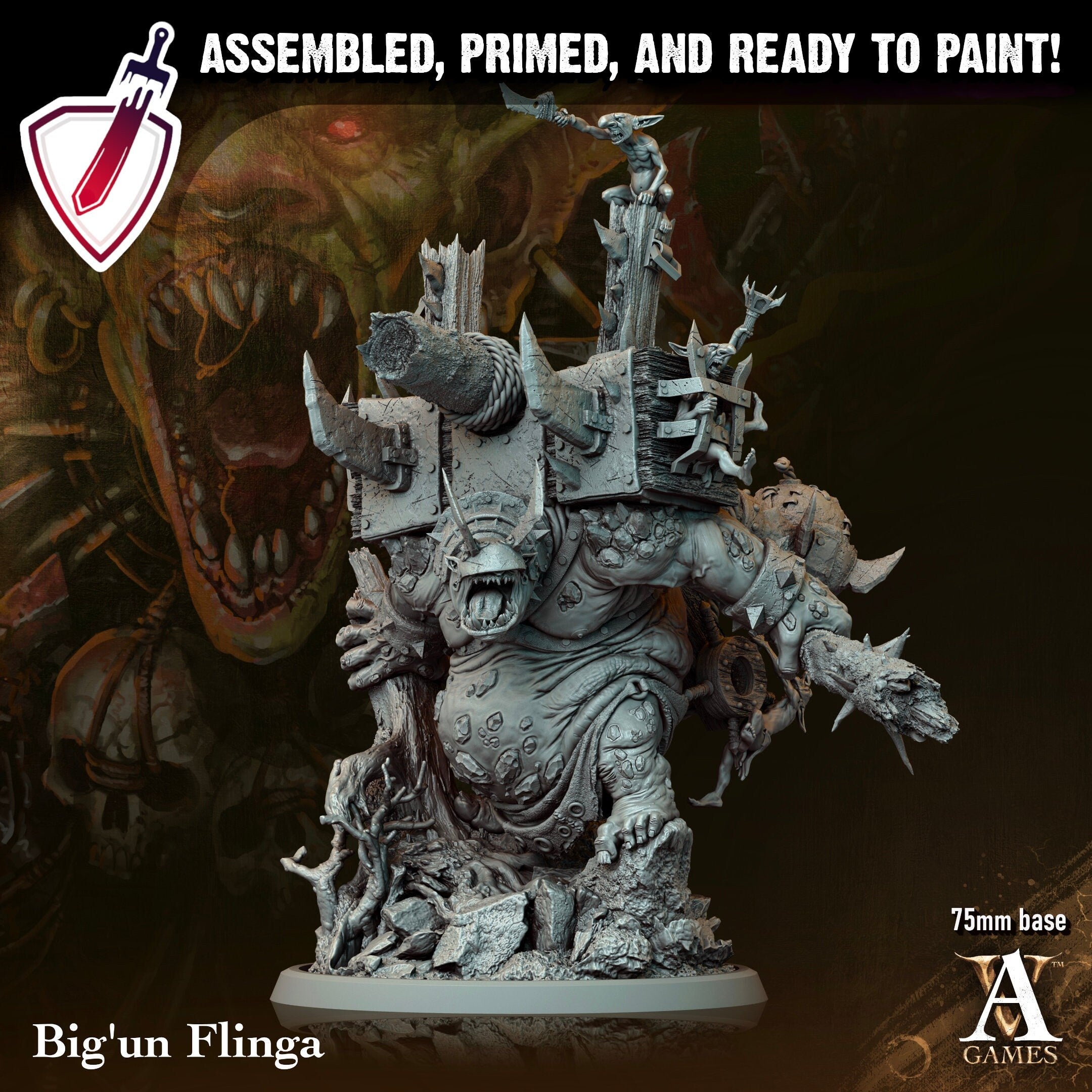 Big'un Flinga | (Massive) Miniature by Archvillain Games | Resin Mini for Tabletop Gaming, D&D, Pathfinder, Painting | Assembled and Primed - Brush and Battle