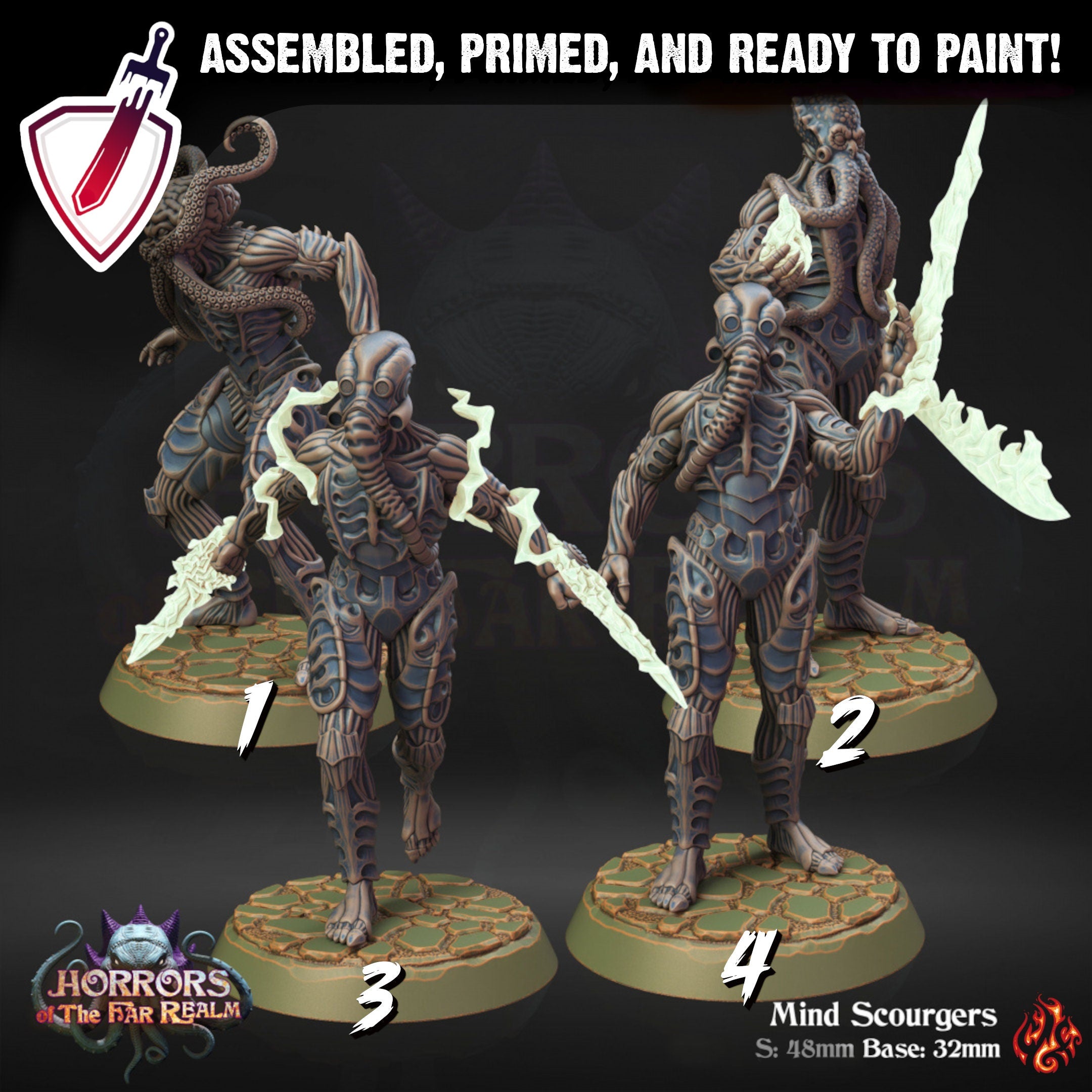Mind Scourgers | Miniatures by Crippled God Foundry | Resin Mini for Tabletop Gaming, D&D, Pathfinder, and Painting | Assembled and Primed - Brush and Battle