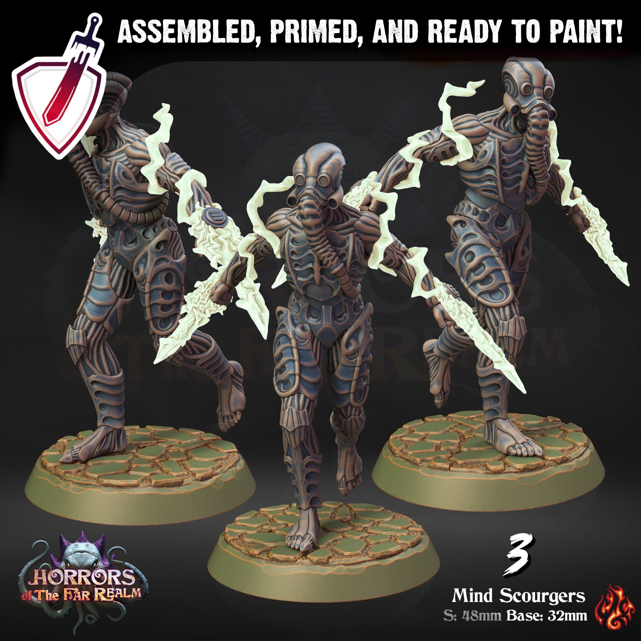 Mind Scourgers | Miniatures by Crippled God Foundry | Resin Mini for Tabletop Gaming, D&D, Pathfinder, and Painting | Assembled and Primed - Brush and Battle