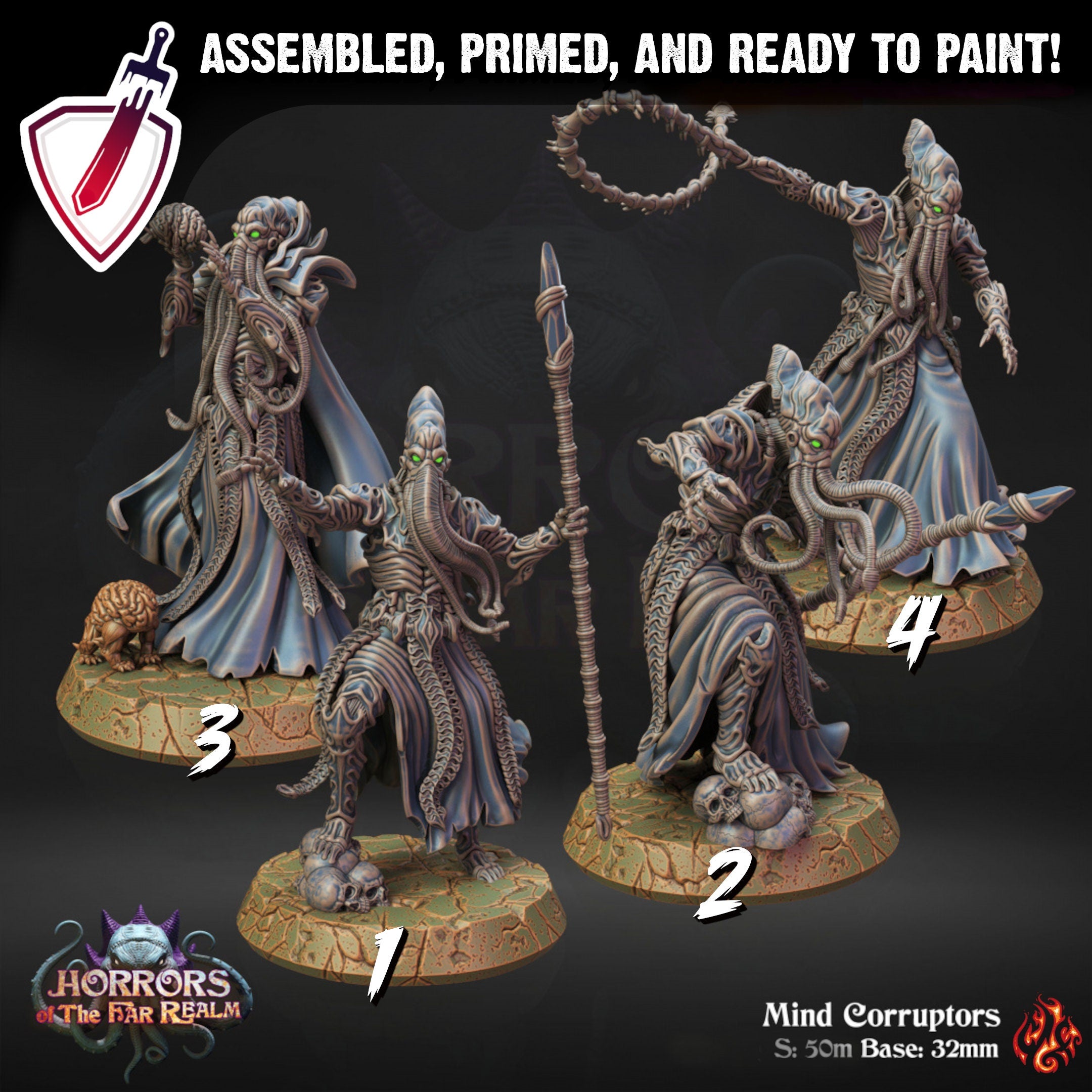 Mind Corruptors | Miniatures by Crippled God Foundry | Resin Mini for Tabletop Gaming, D&D, Pathfinder, and Painting | Assembled and Primed - Brush and Battle