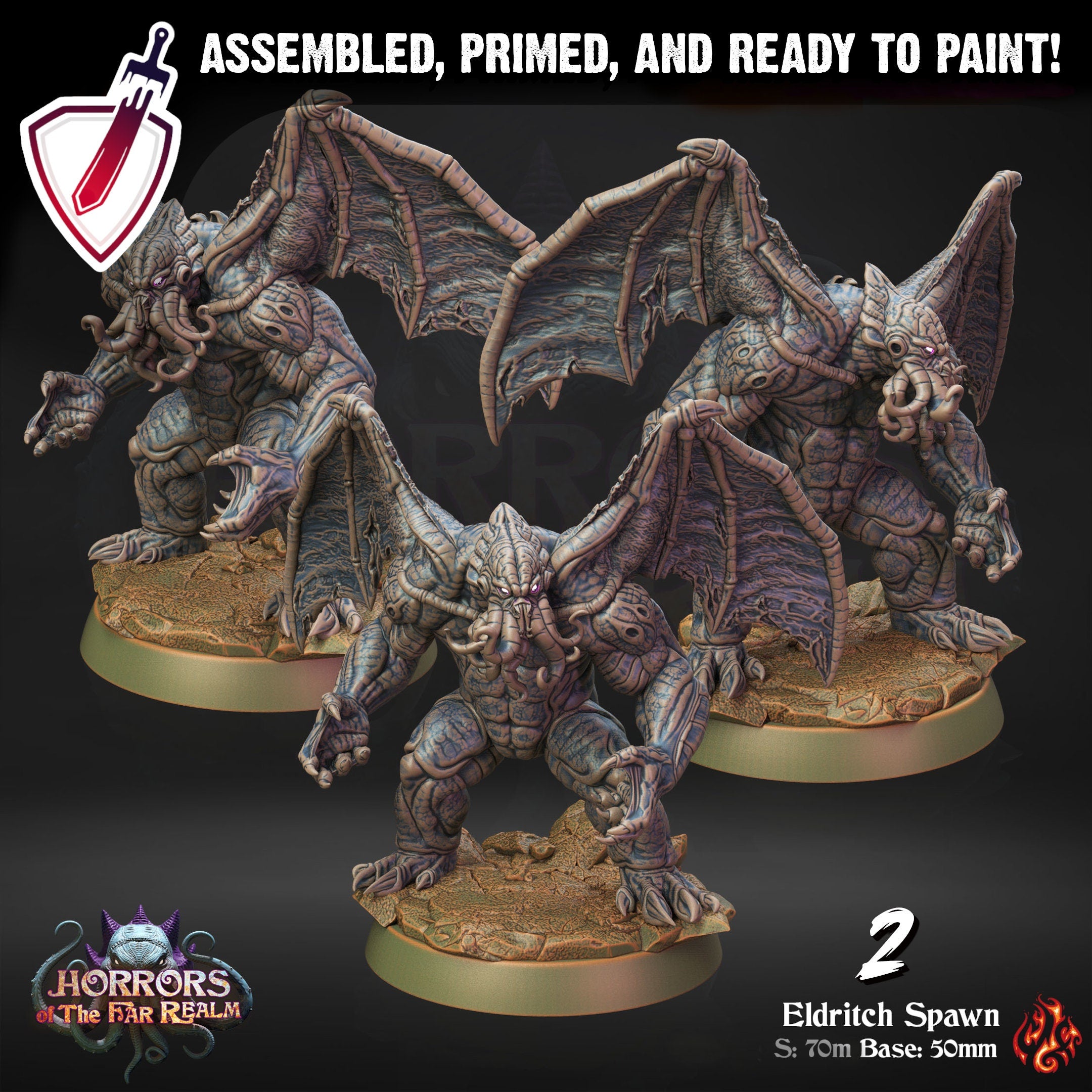 Eldritch Spawn | Miniatures by Crippled God Foundry | Resin Mini for Tabletop Gaming, D&D, Pathfinder, and Painting | Assembled and Primed - Brush and Battle