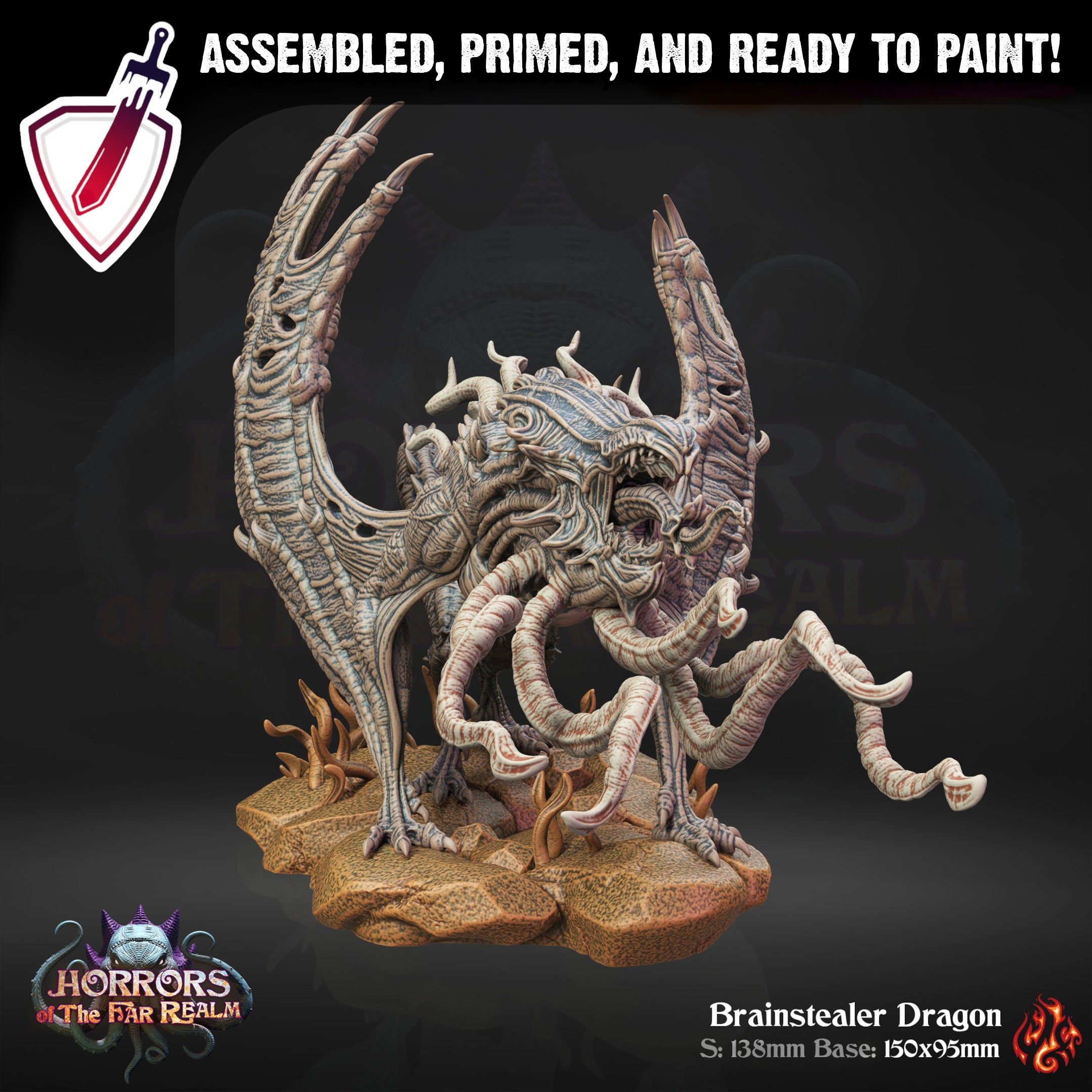 Brain Stealer Dragon | (Large) Miniature by Crippled God Foundry | For Tabletop Gaming, D&D, Pathfinder, Painting | Assembled and Primed - Brush and Battle