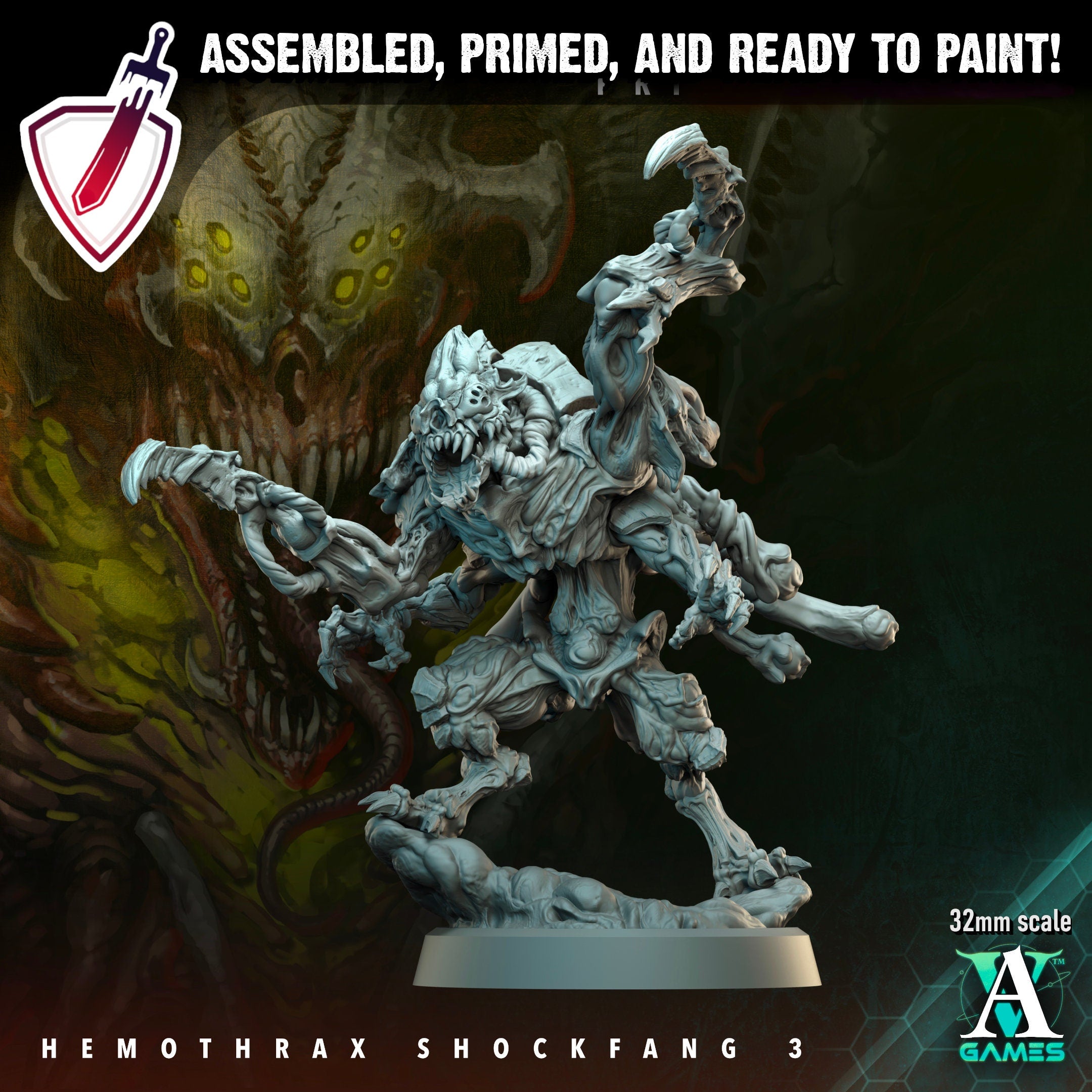 Hemothrax Shockfang | Miniatures by Archvillain Games | Resin Mini for Tabletop Gaming, D&D, Wargaming, and Painting | Assembled and Primed - Brush and Battle