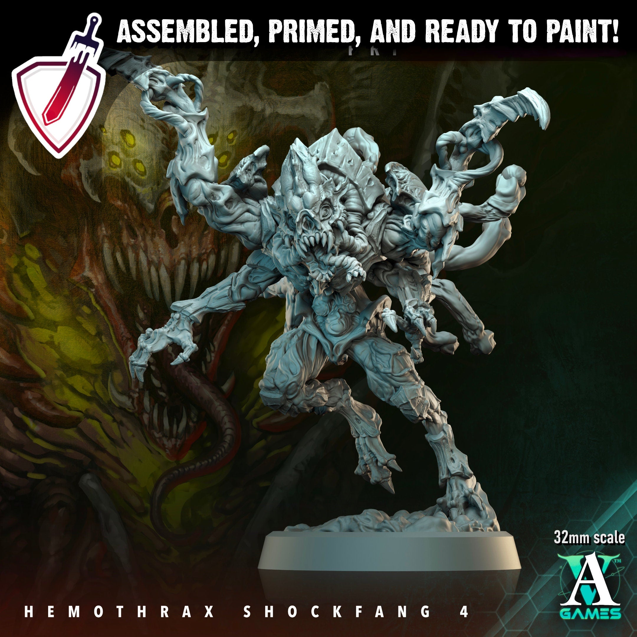 Hemothrax Shockfang | Miniatures by Archvillain Games | Resin Mini for Tabletop Gaming, D&D, Wargaming, and Painting | Assembled and Primed - Brush and Battle